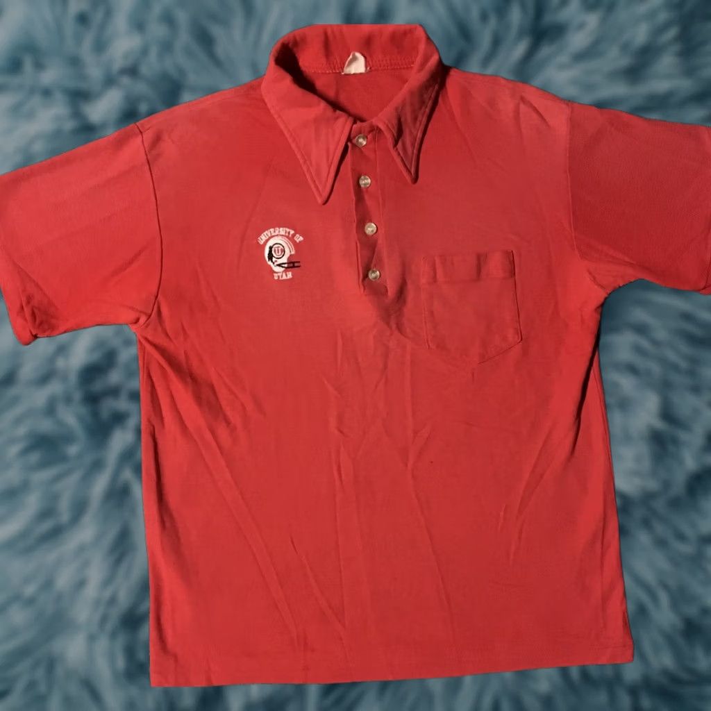 Vintage VINTAGE University Of Utah Football Polo Shirt M USA Track Grunge 60s 70s Red Shirt Mens Size US M / EU 48-50 / 2 - 1 Thumbnail