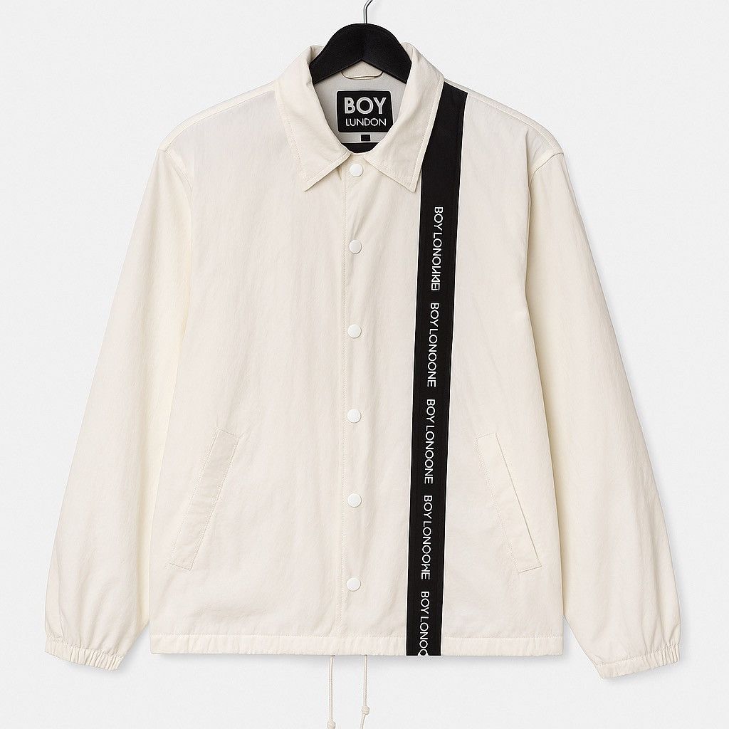 Boy London White Nylon Coach Jacket Black Stripe Accent