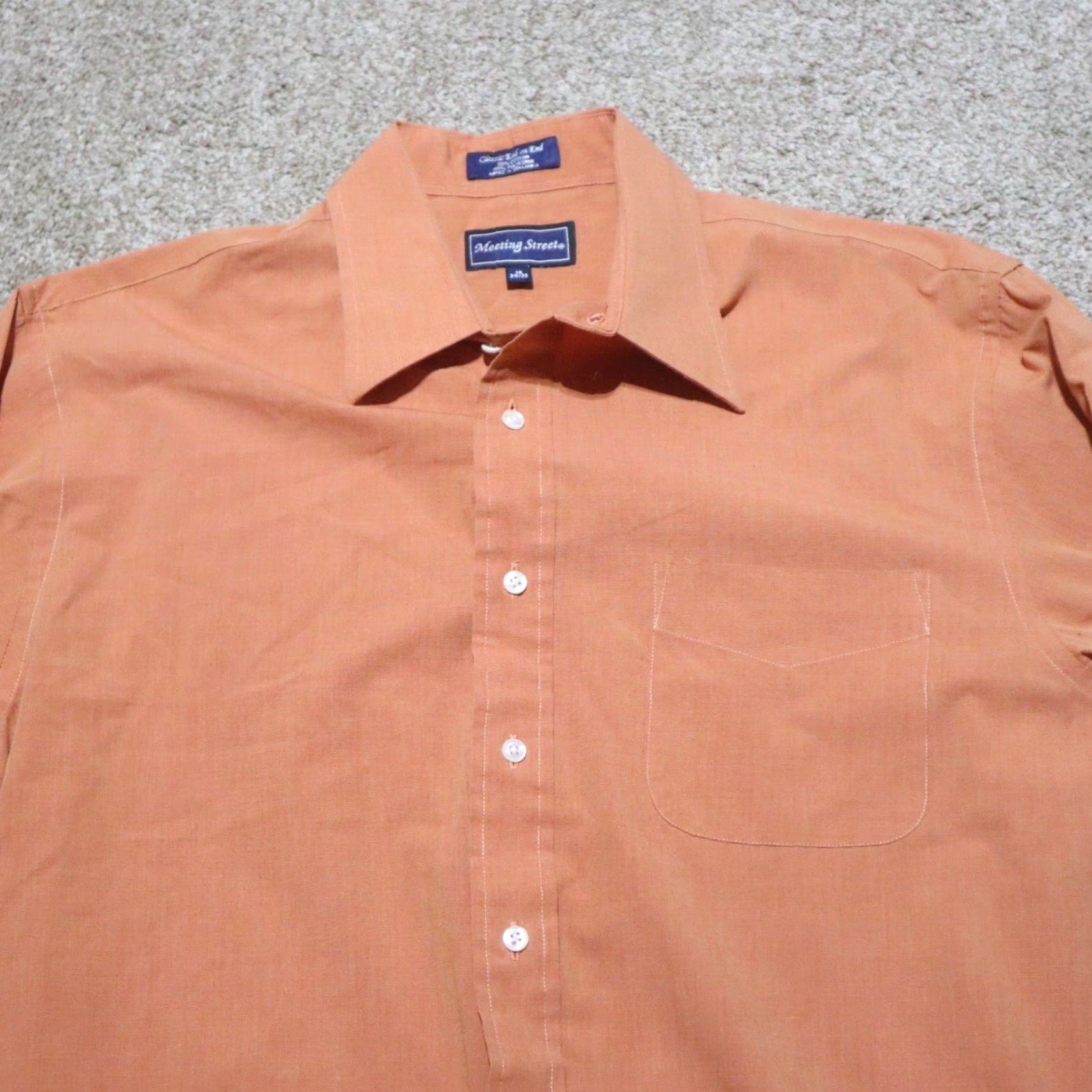 Vintage Meeting Street Shirt Men 16 34/35 Orange Button-Down Long Sleeve Cotton Blend Check Vintage? No Size 42R - 2 Thumbnail