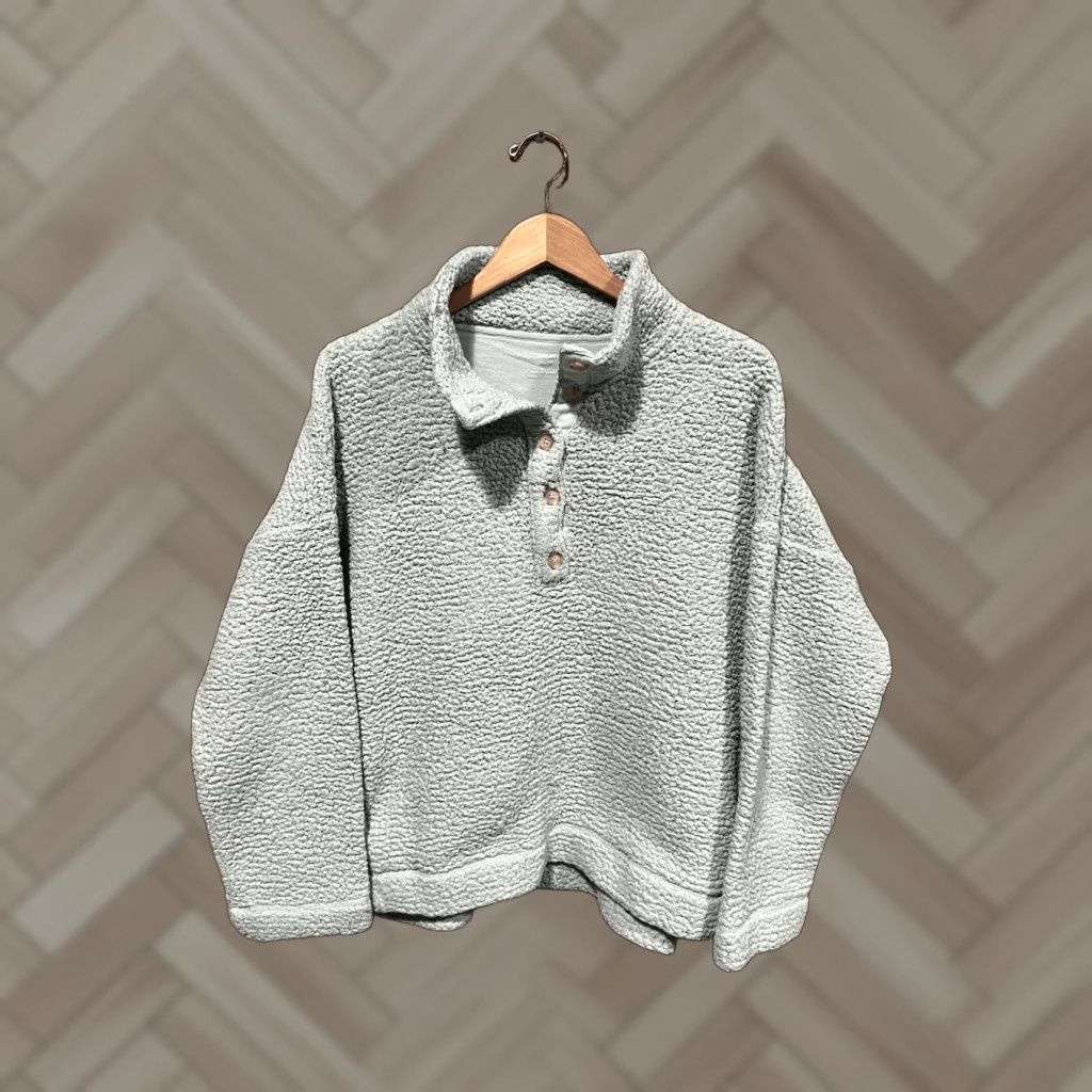 Vintage Aerie Womens Sweatshirt 1/4 Button Up Mock Neck Fleece Grey Size Medium Size M / US 6-8 / IT 42-44 - 1 Thumbnail