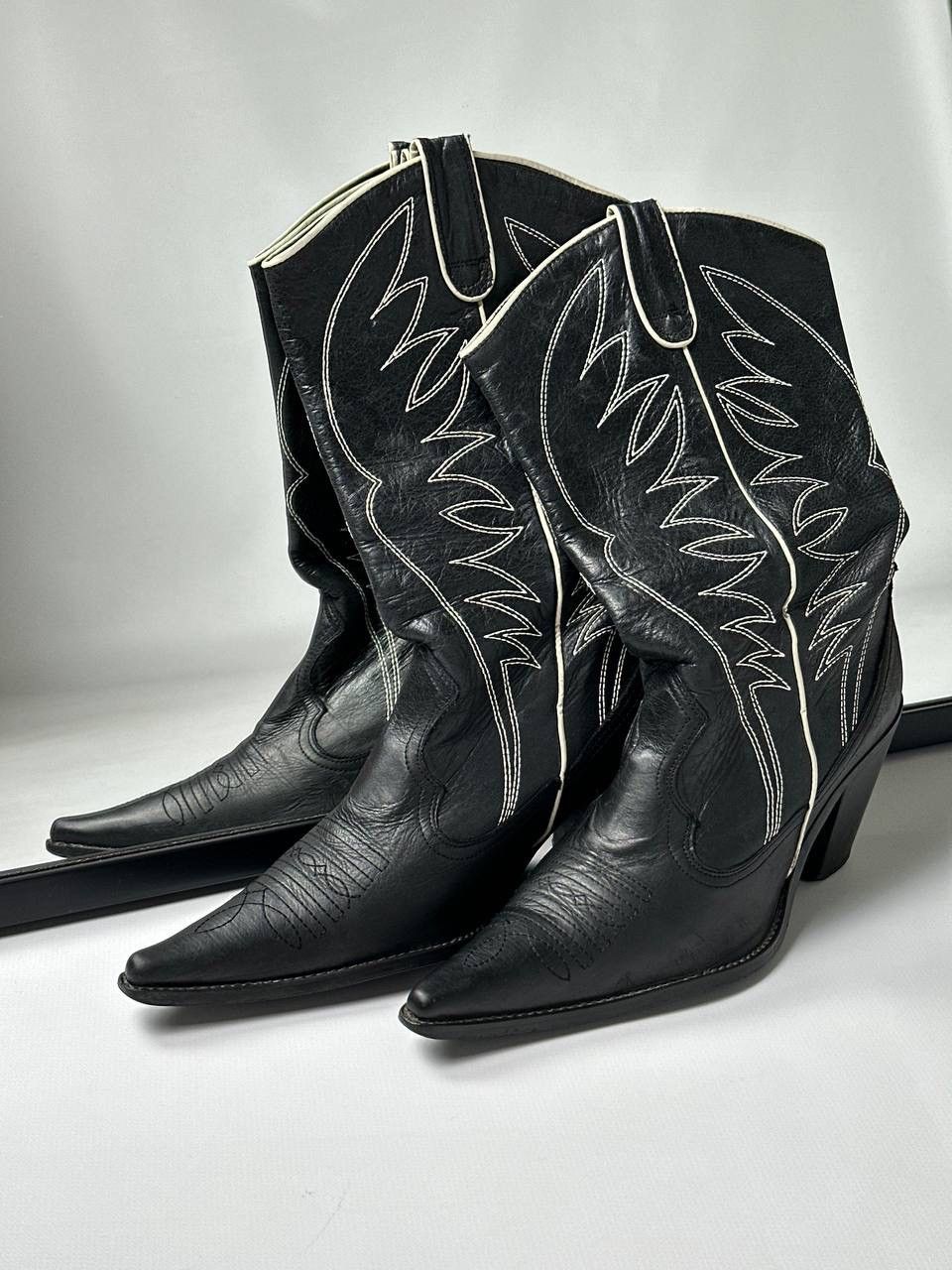 Cowboy Equipment 🔥90s Vintage Cowboy Leather High Shoes Western Vibe Size US 8 / IT 38 - 2 Thumbnail