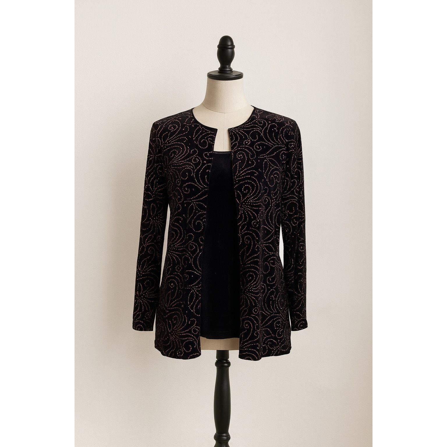 Other Notations Petite Velvet Sparkle Cardigan Layered Blouse | Si Size M / US 6-8 / IT 42-44 - 1 Thumbnail