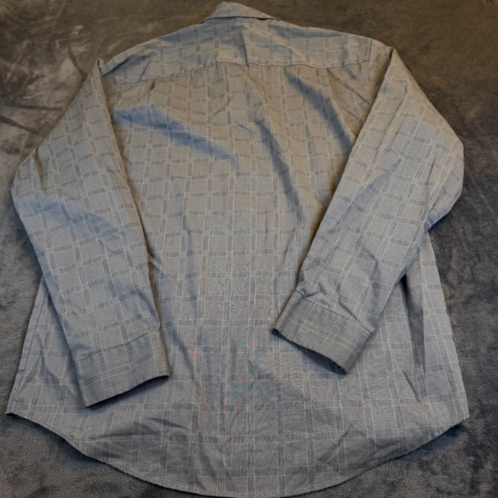 Van Heusen Van Heusen Traveler Mens Large Grey Grid Button Up Shirt Long Sleeve Stretch Size US L / EU 52-54 / 3 - 4 Thumbnail