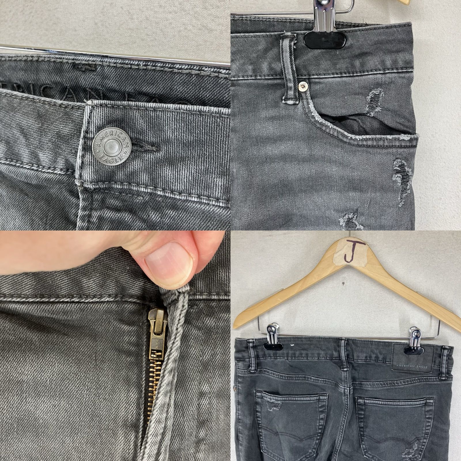 American Eagle Outfitters American Eagle Flex Jeans Black Slim Straight 32x28 Distressed Mid-Rise Mens Size US 32 / EU 48 - 8 Thumbnail