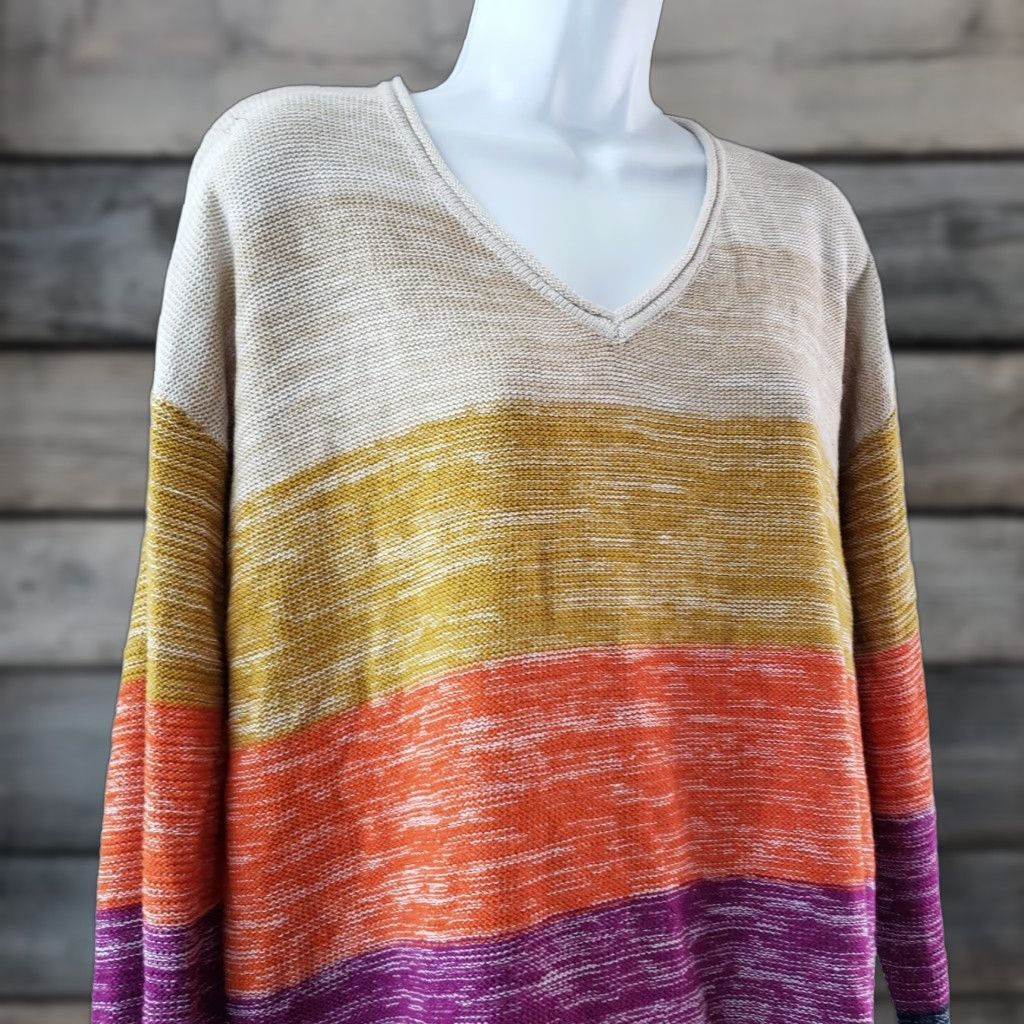 Vintage Margeaux & Ellie Womens Sweater Striped Orange Purple Long Sleeve Size M Pullover Knit Cotton Blend Womens Medium Offshore Size M / US 6-8 / IT 42-44 - 1 Thumbnail