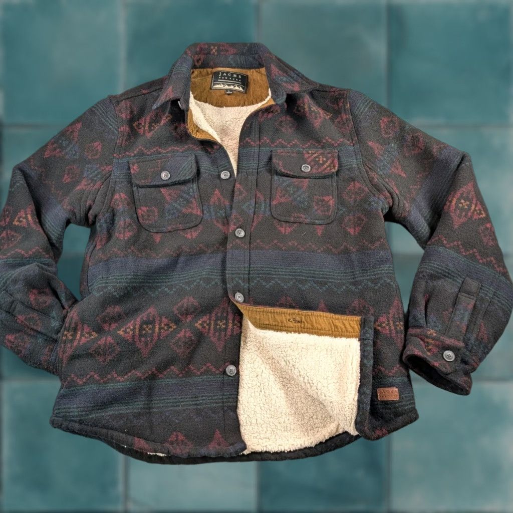 Vintage JACHS Jacket Mens L Wool Blend Aztec Sherpa Lined Fleece Warm Coat Black Geometric Southwestern Outdoor 90s Mens Size US L / EU 52-54 / 3 - 1 Thumbnail