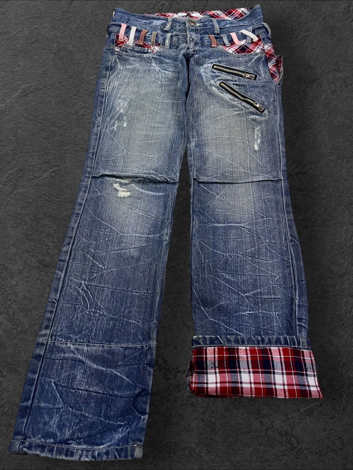 PPFM Grunge Japan Roddle Double Waist Strike Faded Distress Jeans Size US 30 / EU 46 - 2 Thumbnail