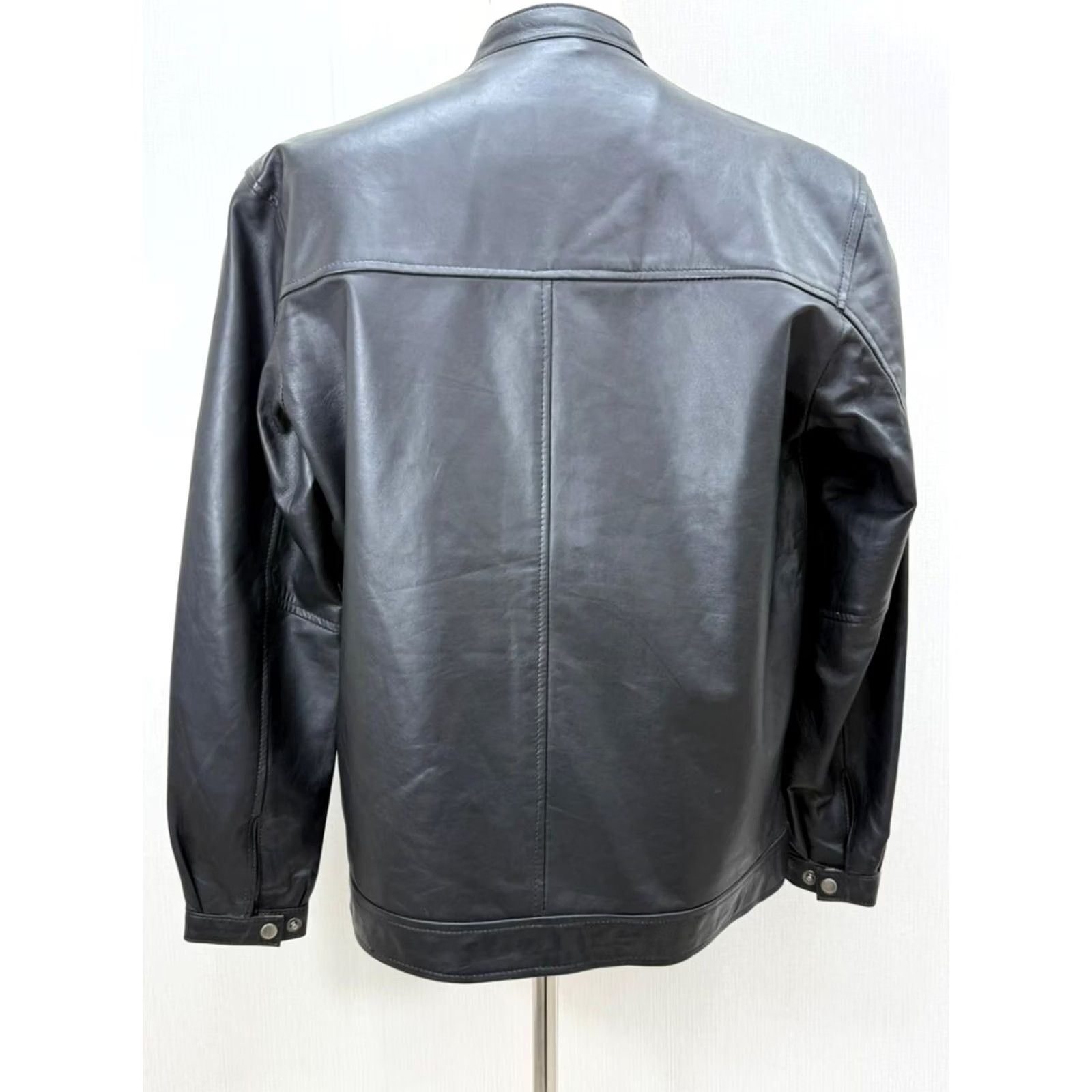 Vintage Men's Italian Leather Jacket - Sheepskin, Normal Cut, Black, Size L, Premium Soft Coat, 90s Theme, Military Style, Full Zip, Pockets, Regular Fit Size US L / EU 52-54 / 3 - 2 Thumbnail