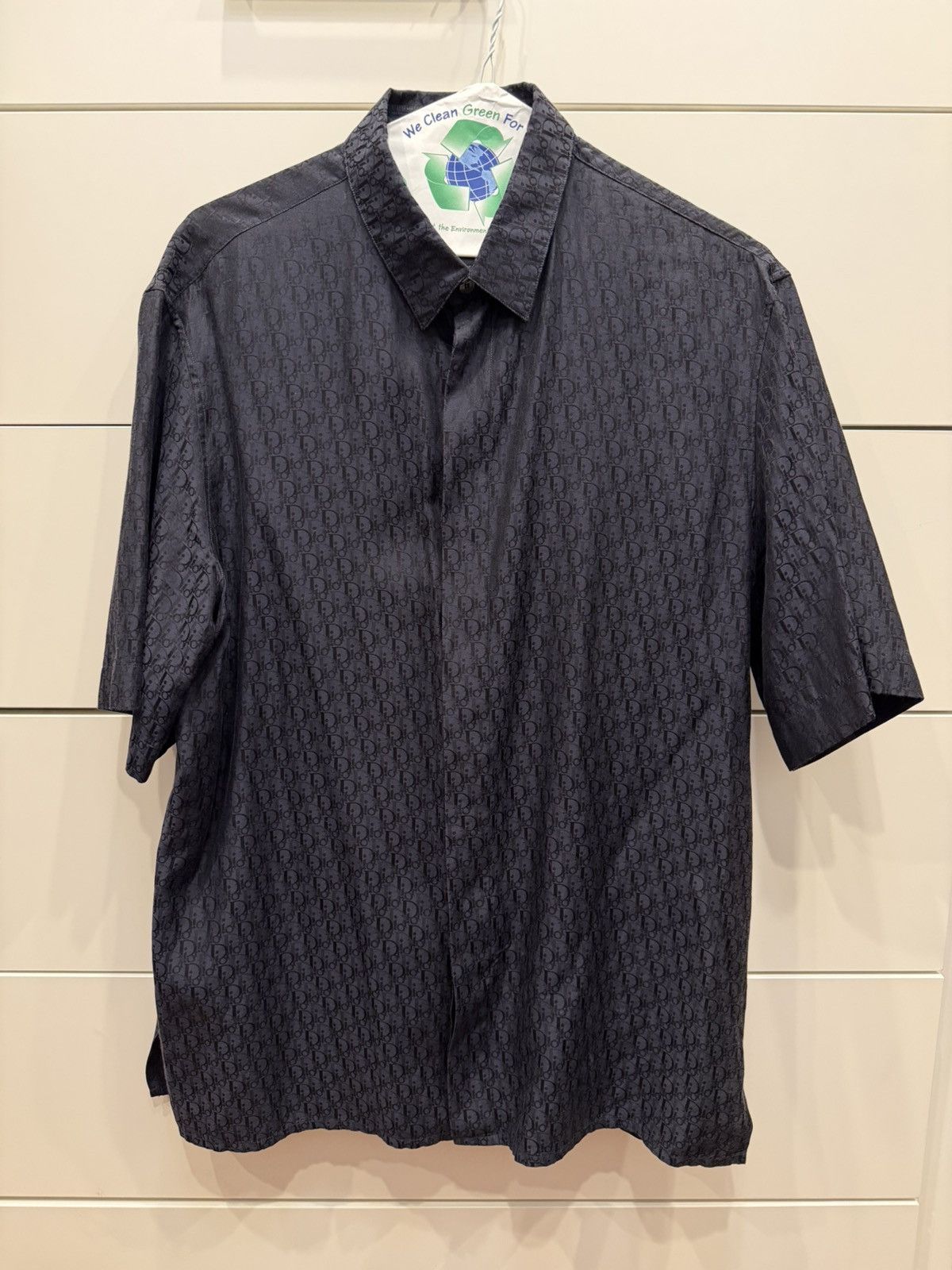 Dior Dior Navy Blue Monogram Logo Silk button up short sleeve Size US M / EU 48-50 / 2 - 1 Thumbnail