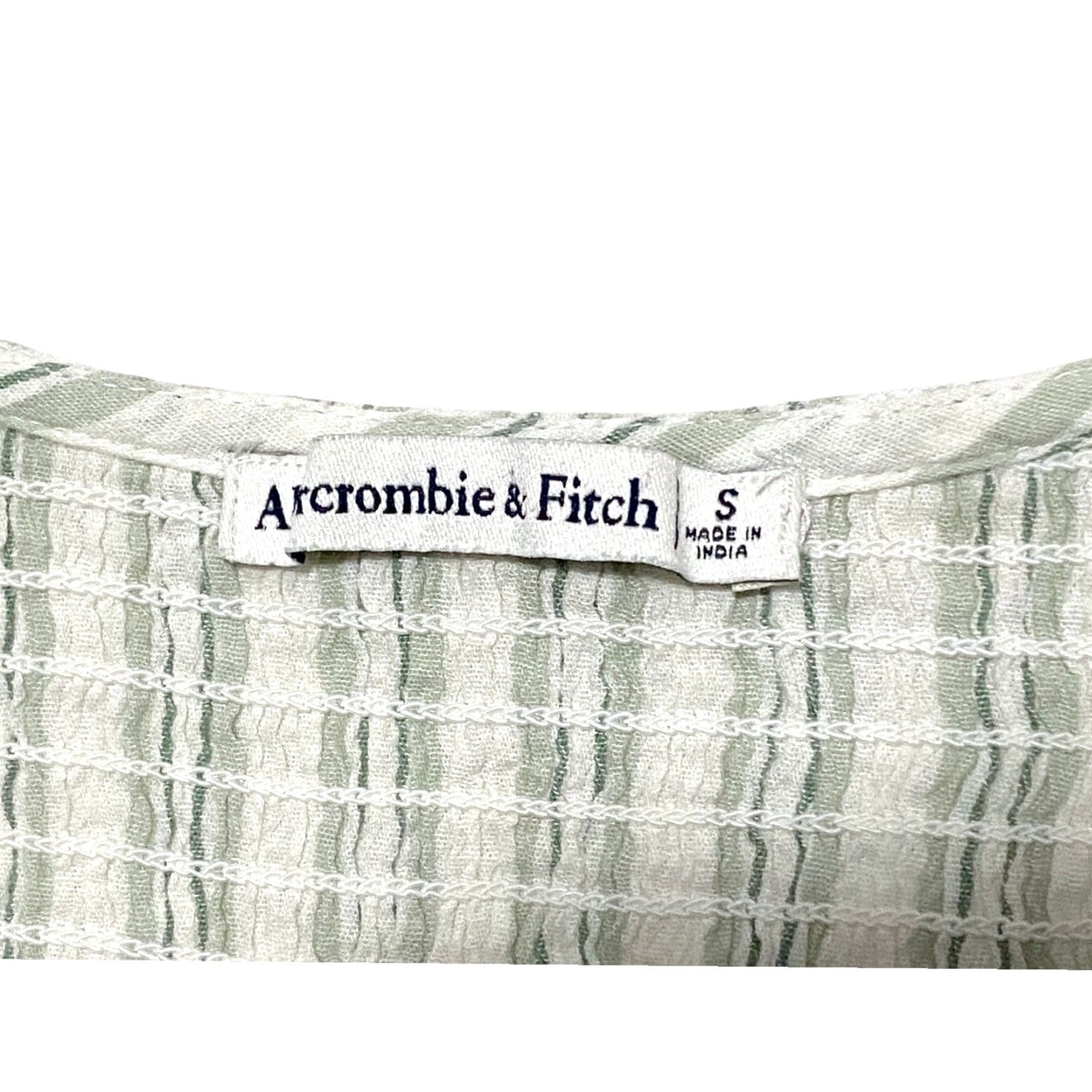 Abercrombie & Fitch Abercrombie V Neck Blouse Womens S Green Striped Smocked Ruffles Boho Festival Shirt Size S / US 4 / IT 40 - 4 Thumbnail
