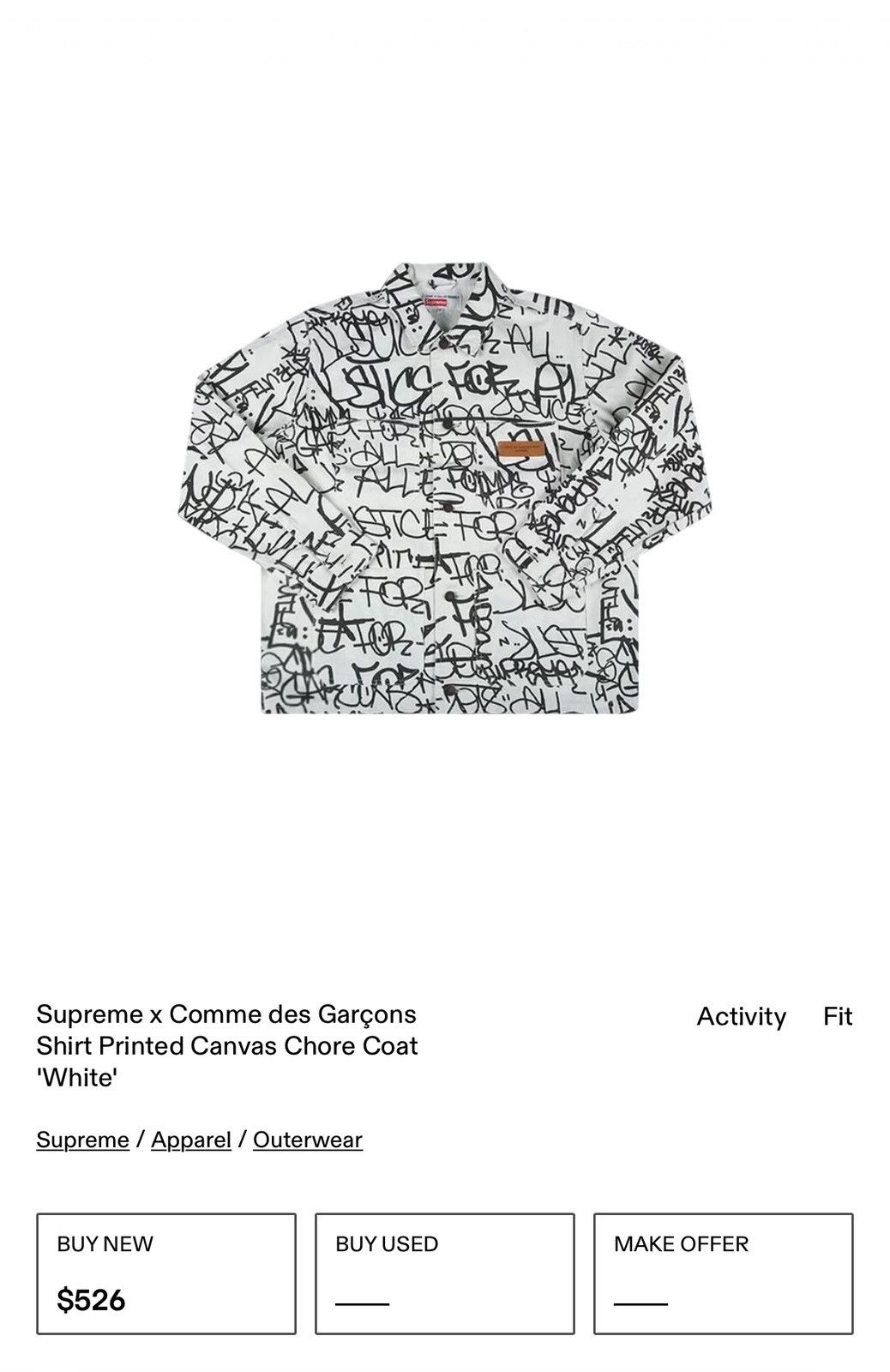 Comme des Garcons SHIRT × Supreme Supreme x Comme des Garcons Shirt Printed Canvas Chore Coat Size US L / EU 52-54 / 3 - 9 Thumbnail