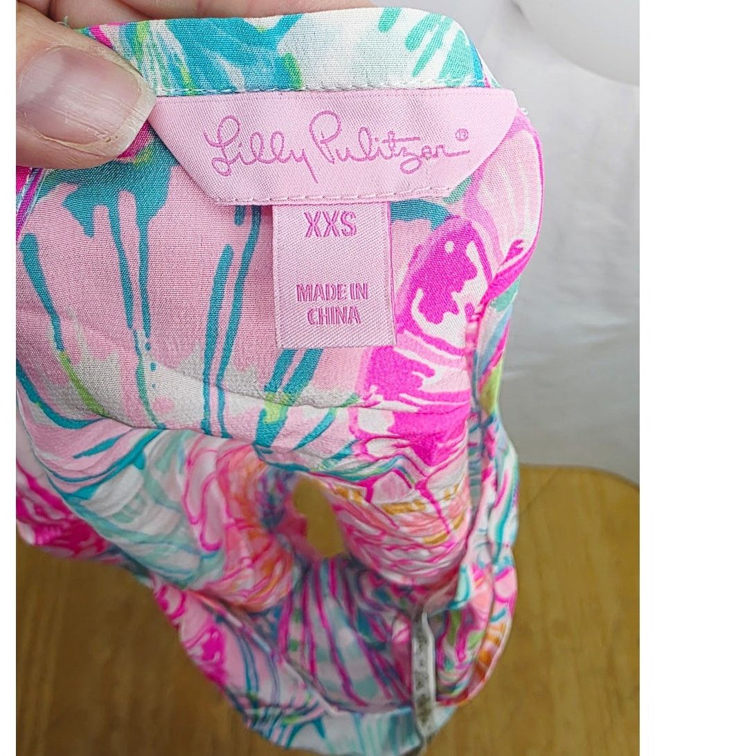 Lilly Pulitzer Lilly Pulitzer 100% Silk Oh Shello Dusk Spaghetti Strap Top Size XXS / US 00 / IT 34 - 13 Thumbnail