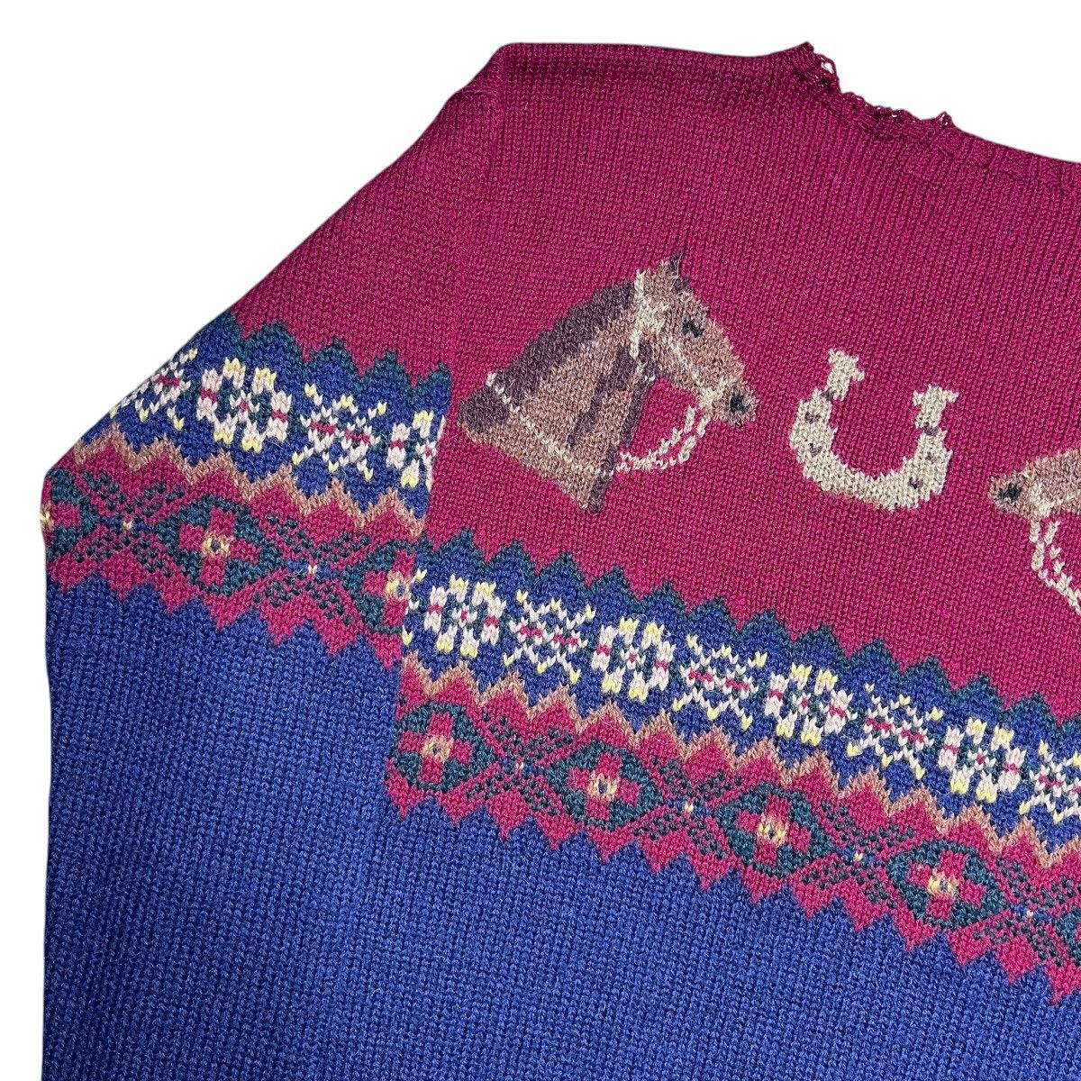 Polo Ralph Lauren × Vintage 1990s Polo Ralph Lauren Horse Horseshoe Hand Knit Sweater Size US M / EU 48-50 / 2 - 19 Thumbnail