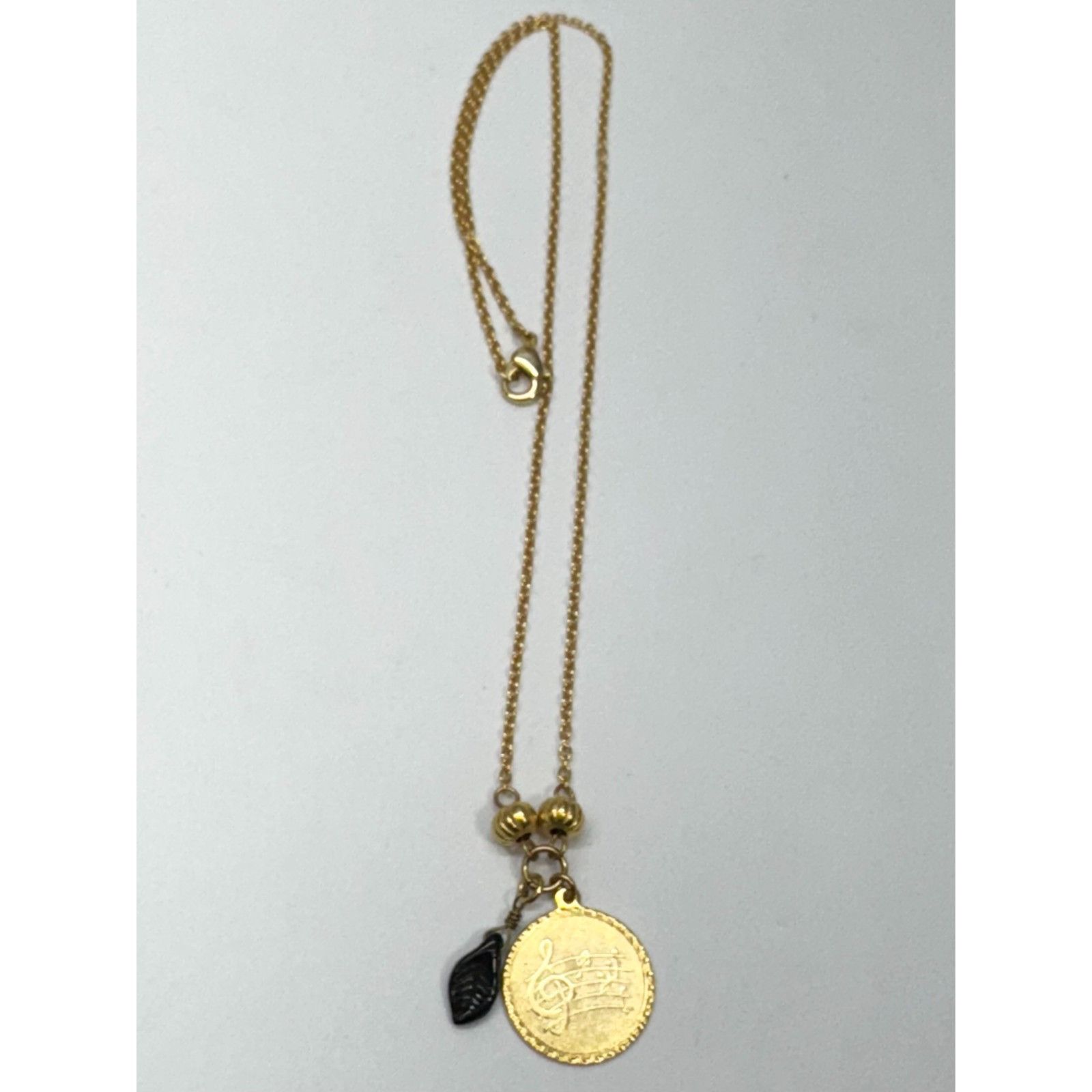 Vintage Vintage musical music note black glass leaf charm necklace Size ONE SIZE - 4 Thumbnail