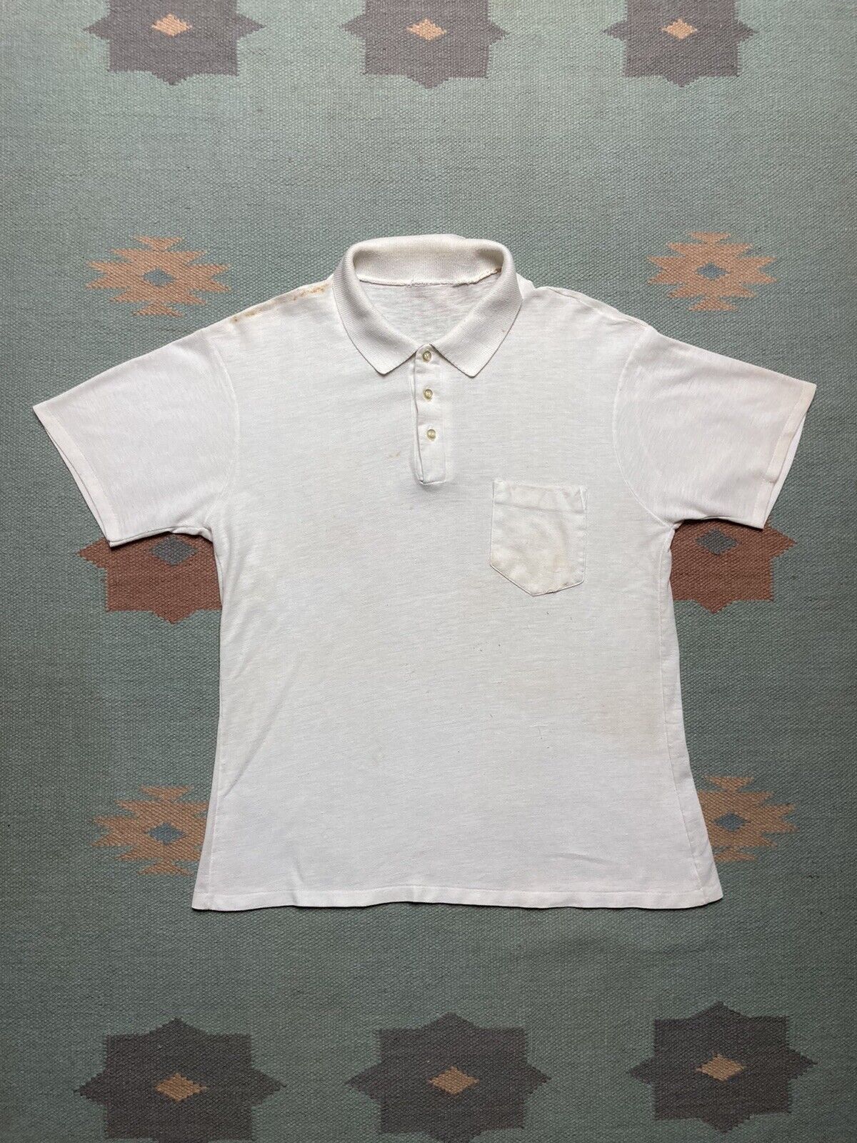 Vintage VTG 70s polo shirt blank white soft thin worn adult large Size US L / EU 52-54 / 3 - 1 Thumbnail