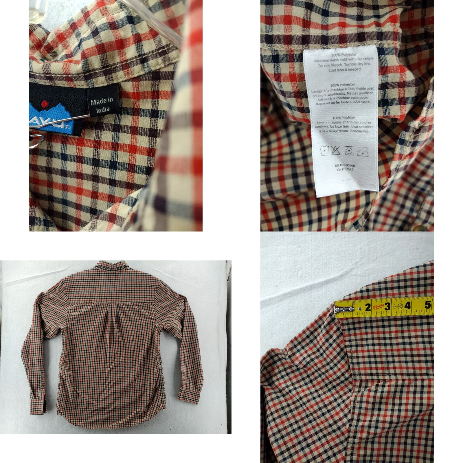 KAVU KAVU Shirt Mens M Long Sleeve Check Plaid 100% Polyester Button-Up Outdoor Hiking Size US M / EU 48-50 / 2 - 8 Thumbnail