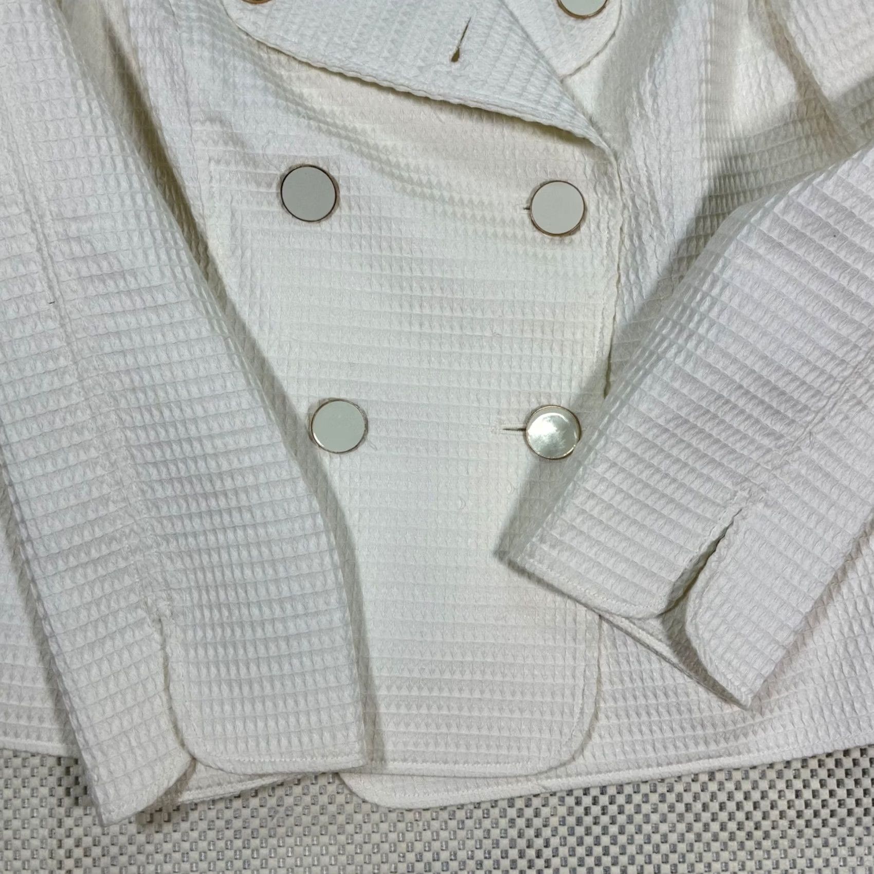Talbots Talbots White Waffle Weave Double Breasted Blazer Jacket Women's Size 6 Shirt Blazer Womens Spring Summer Workwear Casual Size M / US 6-8 / IT 42-44 - 6 Thumbnail