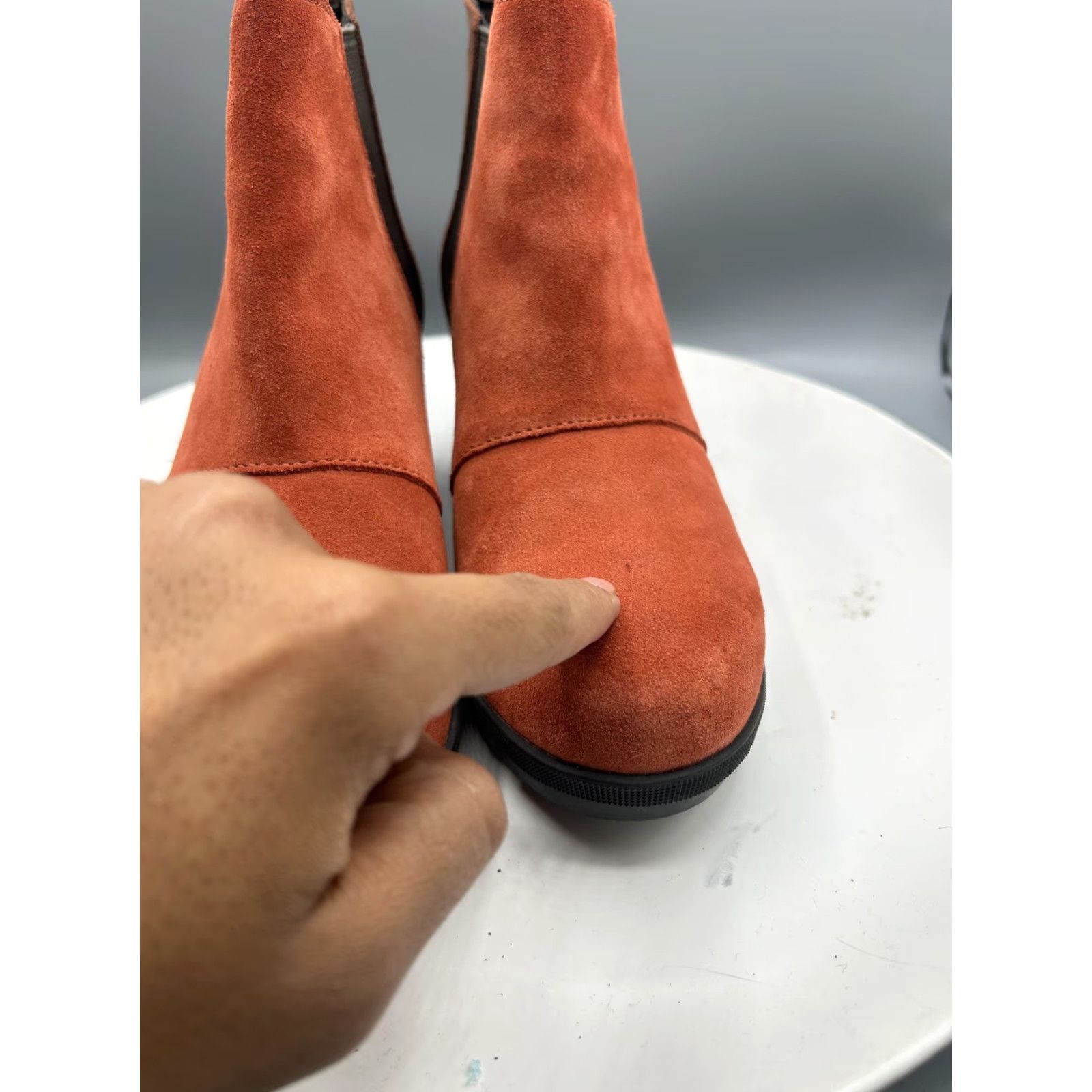 SOREL Sorel Boots Womens 8.5 Orange Suede Chelsea Ankle Lug Sole Booties - Brown Accent, Casual, Round Toe, Wedge Heel Size US 9 / IT 39 - 5 Thumbnail