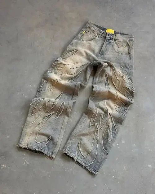 Designer × Japanese Brand × Jean Retro Raw Edge Embroidery Baggy Jeans Size US 31 - 2 Thumbnail