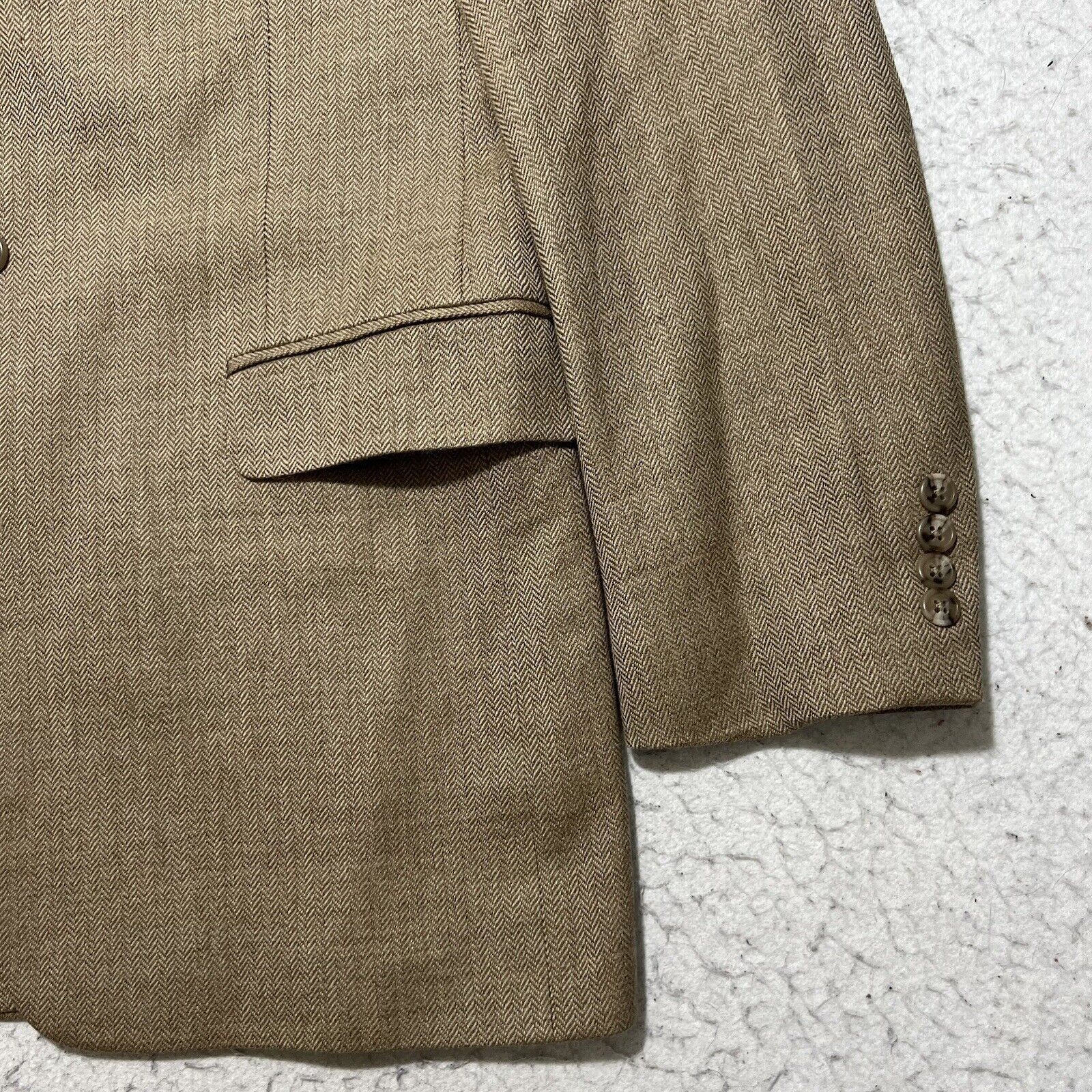 Stafford Stafford Wool Herringbone Beige Career Suit Jacket Coat 42L Size 42L - 5 Thumbnail