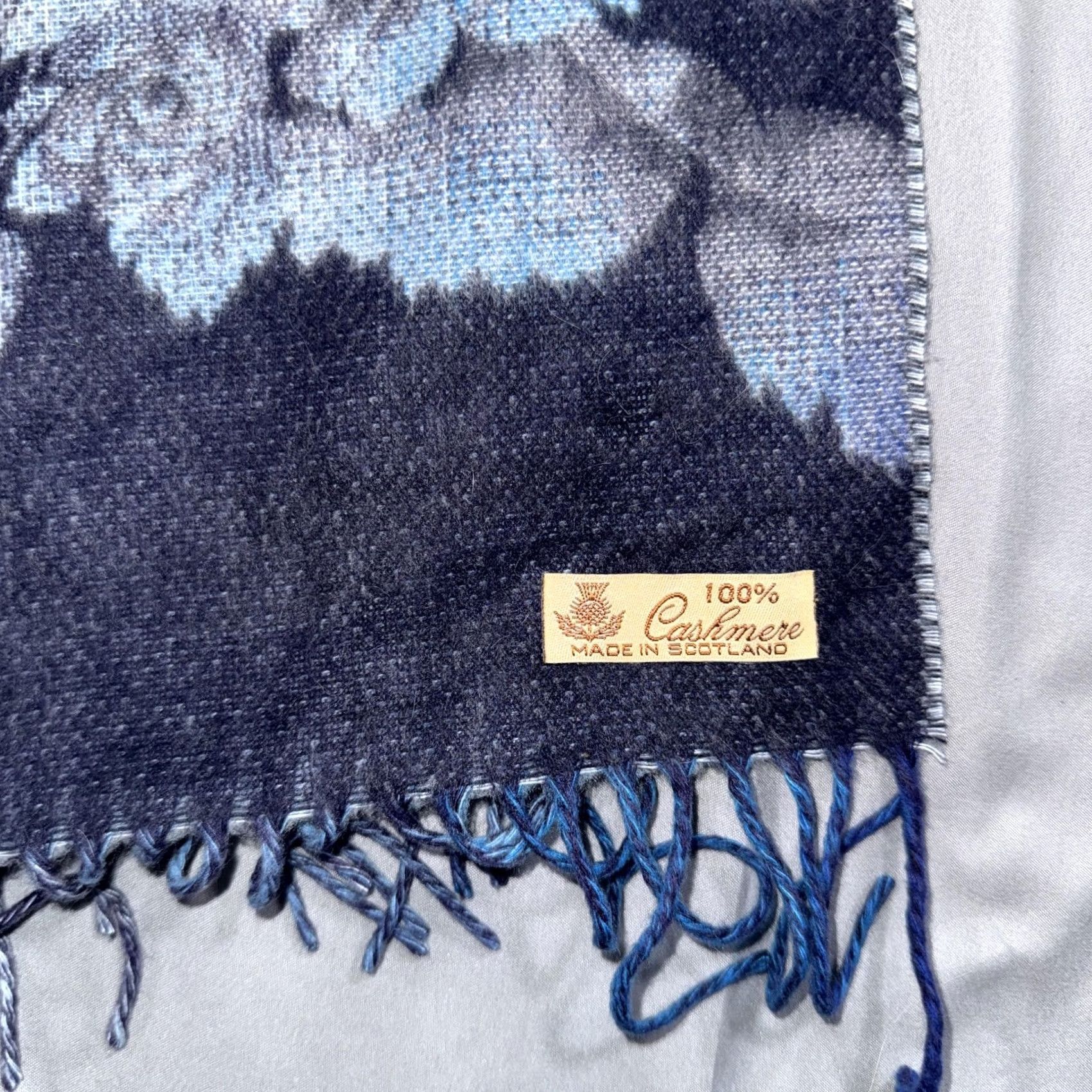 Vintage VINTAGE Cashmere Scarf Womens Blue Floral Fringe Rectangle Made In Scotland Winter Size ONE SIZE - 2 Thumbnail