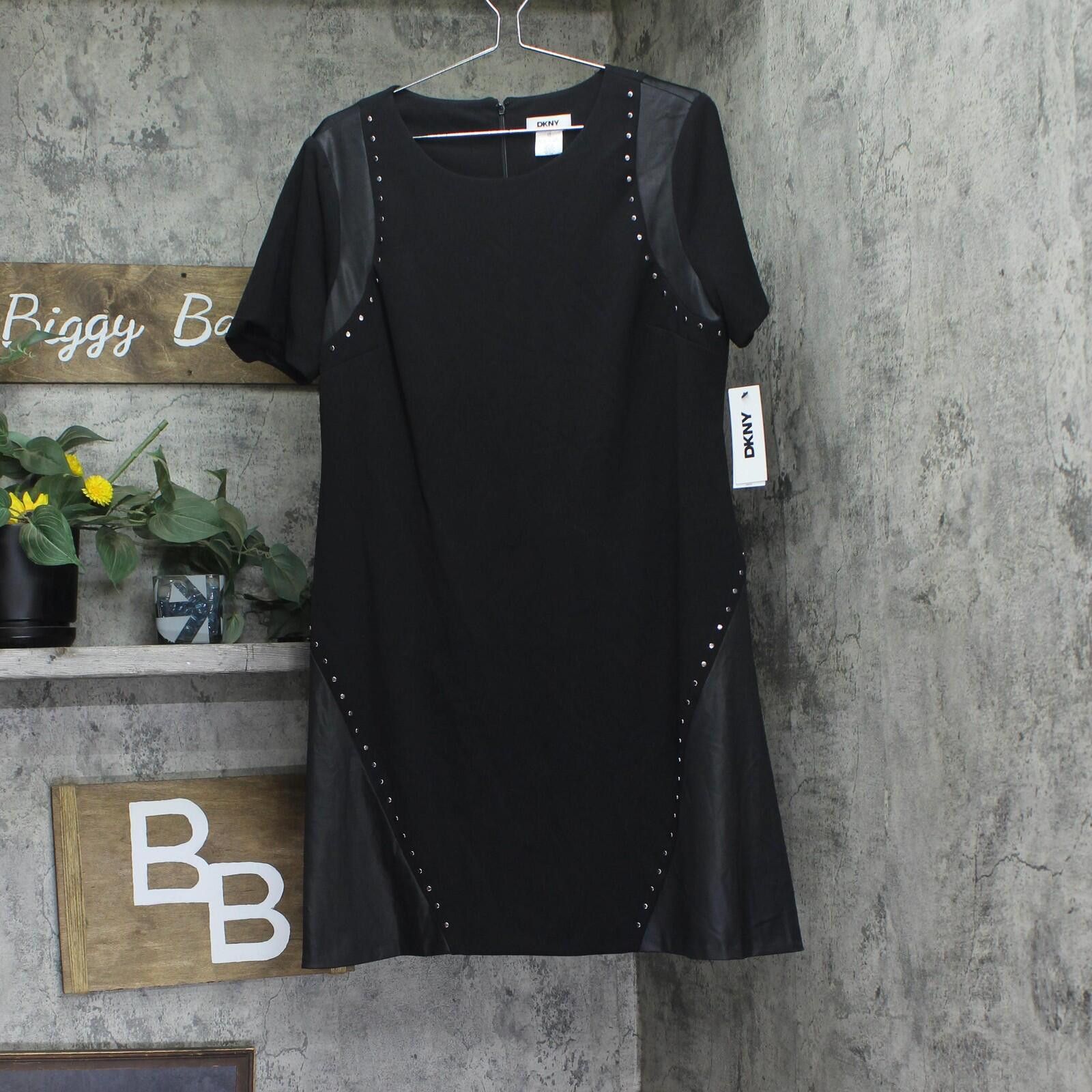 DKNY Nwt Dkny Womens Leather Detail Flare Dress Dd3j1489 Black 16 Size XXL / US 16-18 / IT 52-54 - 1 Thumbnail