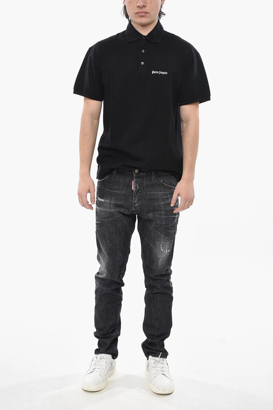 Palm Angels og1mm0226 Cotton Piqué Polo Shirt in Black Size US M / EU 48-50 / 2 - 3 Thumbnail