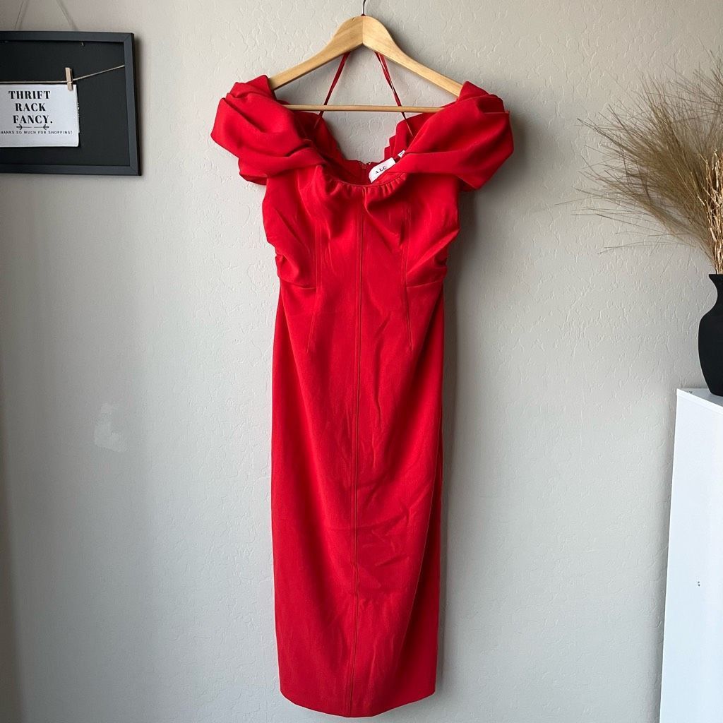 A.L.C. NEW ALC Dress Off Shoulder Red Nora Midi Dress Size 2 Size XS / US 0-2 / IT 36-38 - 2 Thumbnail