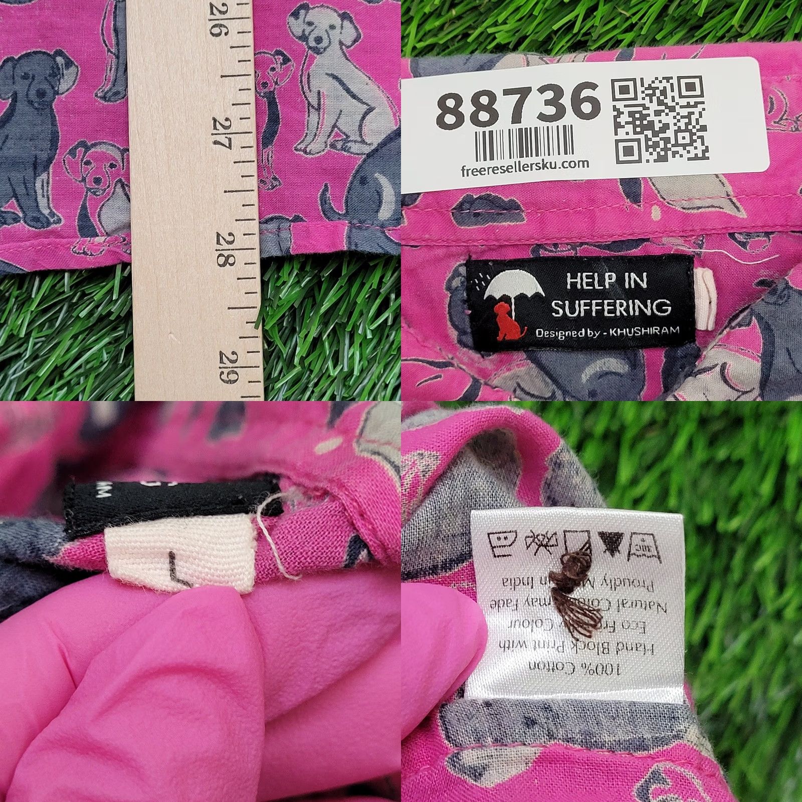 Pinko VINTAGE 90s Dog AOP Button Shirt Medium Pink Mens Shirt 40 in Chest 28 in Long Sleeve Short Sleeve Collared Button Up All Over Print Graphic Print Dog Size US M / EU 48-50 / 2 - 8 Thumbnail
