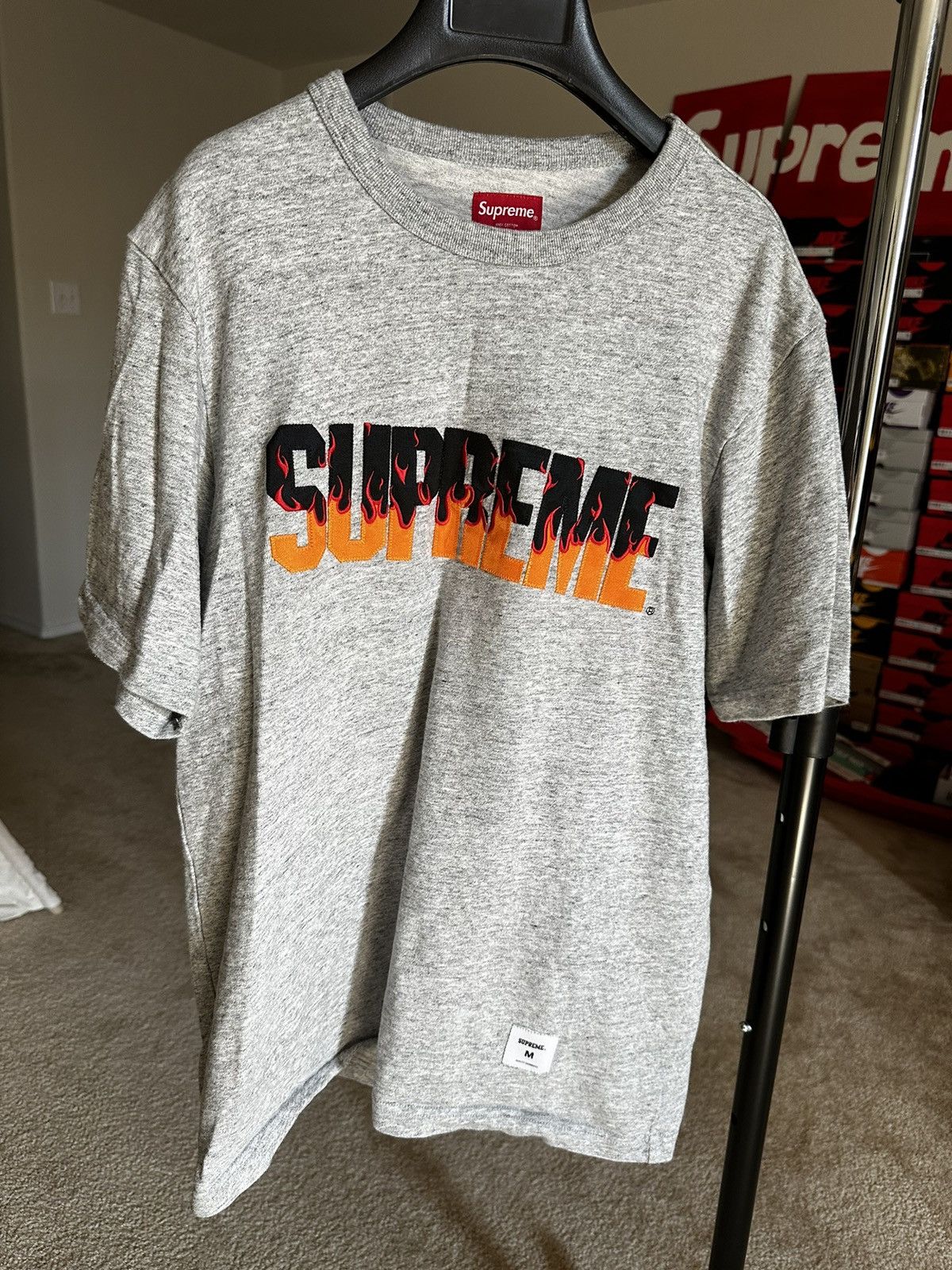 image of Supreme Flames Top Tee Size M in Grey, Men's
