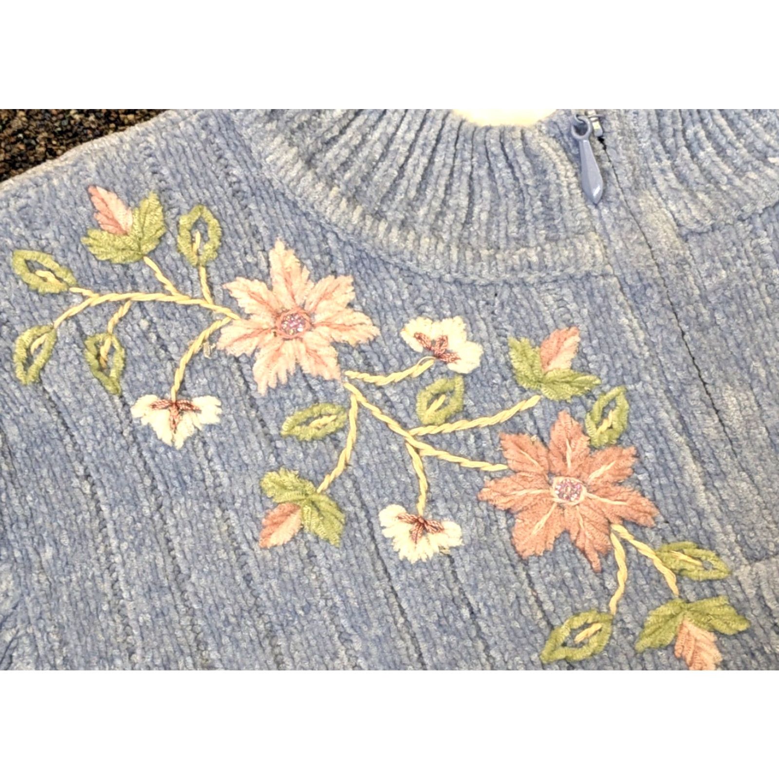 Vintage VINTAGE Alfred Dunner Heart to Heart Iris Blue XL Floral Pullover Sweater Cardigan Size XL / US 12-14 / IT 48-50 - 6 Thumbnail