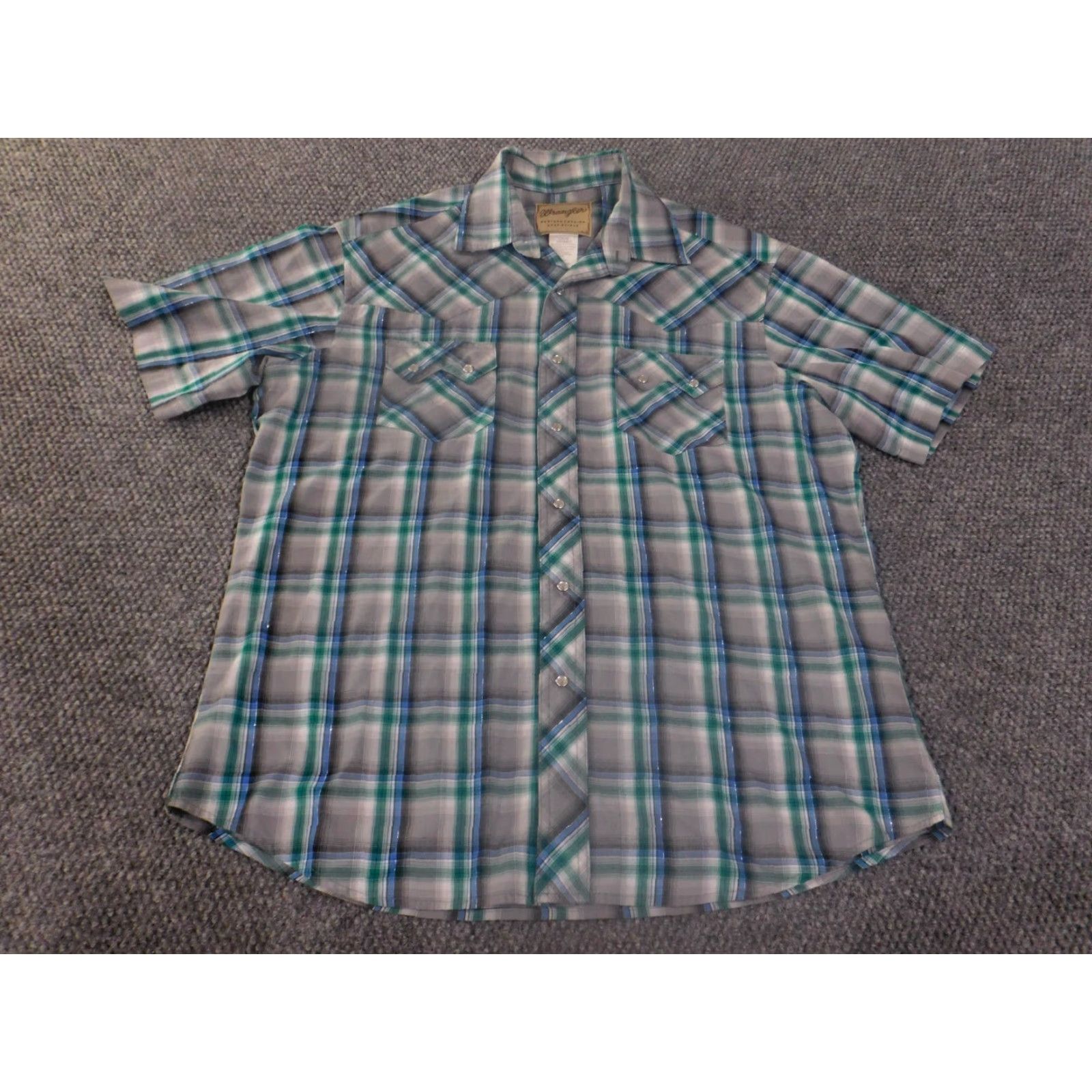 Wrangler Wrangler Shirt Mens Western Gray Plaid Pearl Snap Cowboy Button-Up Short Sleeve Cotton Knit Regular L Size US L / EU 52-54 / 3 - 2 Thumbnail