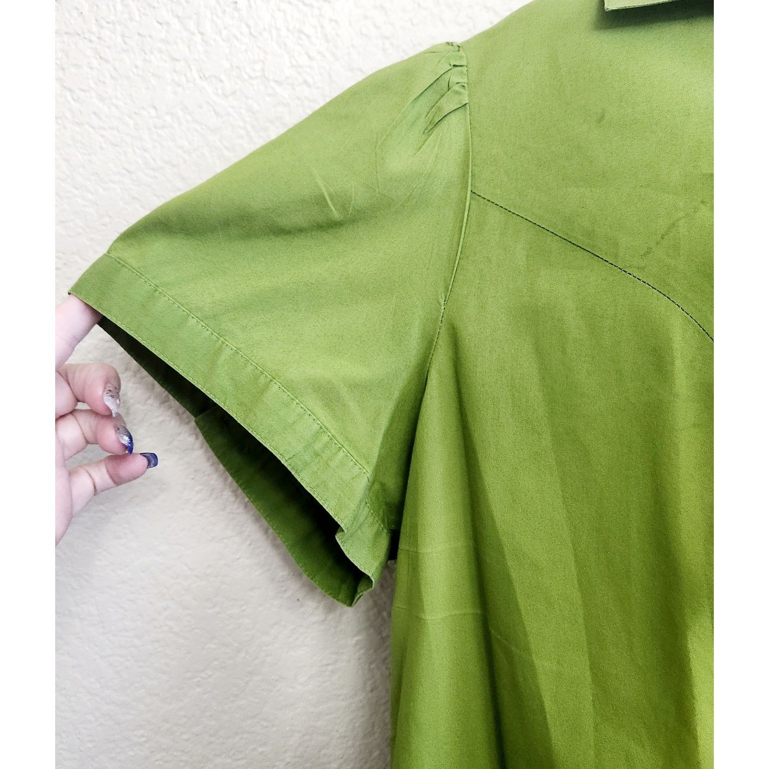 Other Lane Bryant Green Button Up Short Sleeves Top 22 Stretch Size 3XL / US 20-22 - 2 Thumbnail