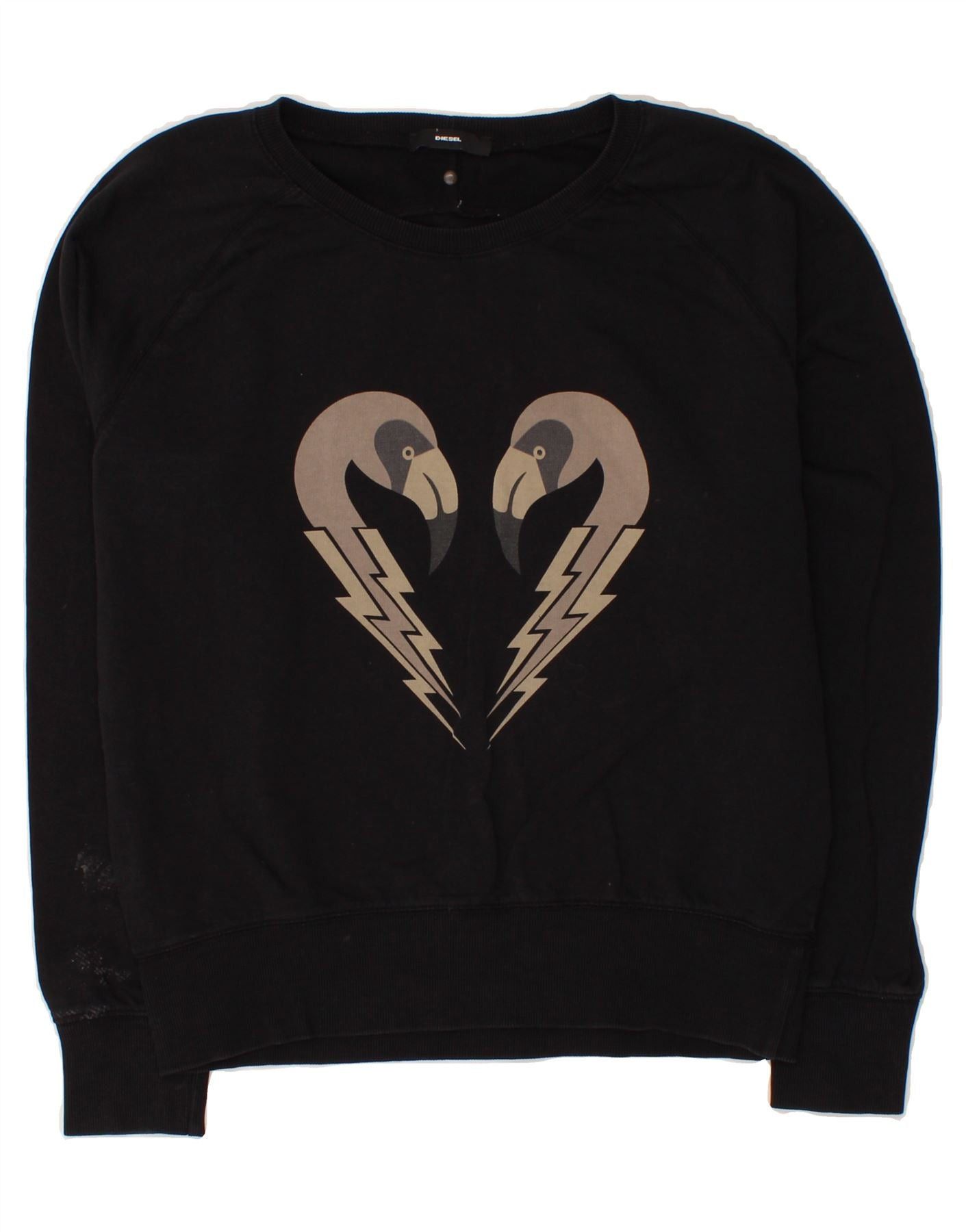 Diesel Womens Overd Graphic Sweatshirt Jumper UK 10 Small Black Cot Size S / US 4 / IT 40 - 1 Thumbnail