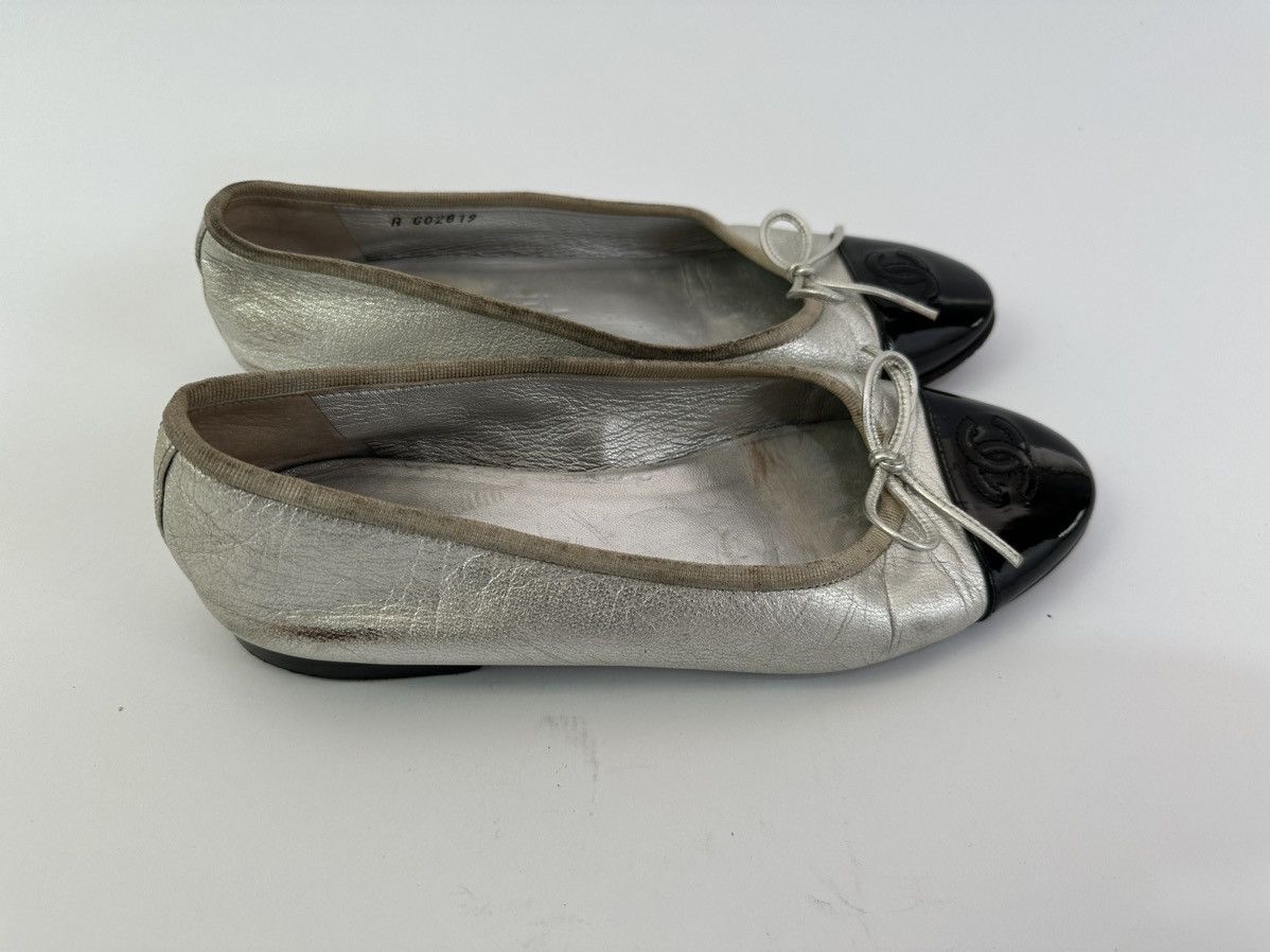 Chanel 💗Chanel Silver/Black💗Patent Leather, Leather Bow CC Cap Toe Size US 6.5 / IT 36.5 - 4 Thumbnail