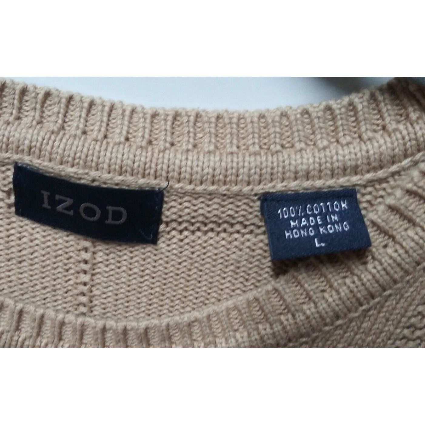 Izod IZOD Sweater Mens Sz L Tan Cotton Knit Pullover Squares Long Size US L / EU 52-54 / 3 - 4 Thumbnail