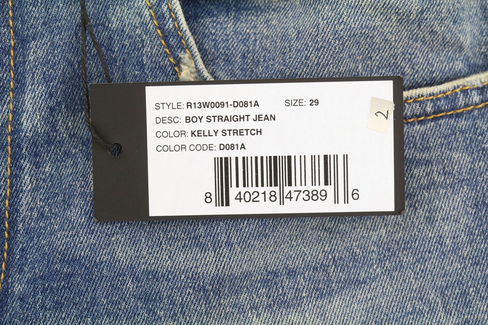 R13 BOY STRAIGHT 29 Kelly Stretch Faded Blue Jeans 87174 Size 29" - 7 Thumbnail