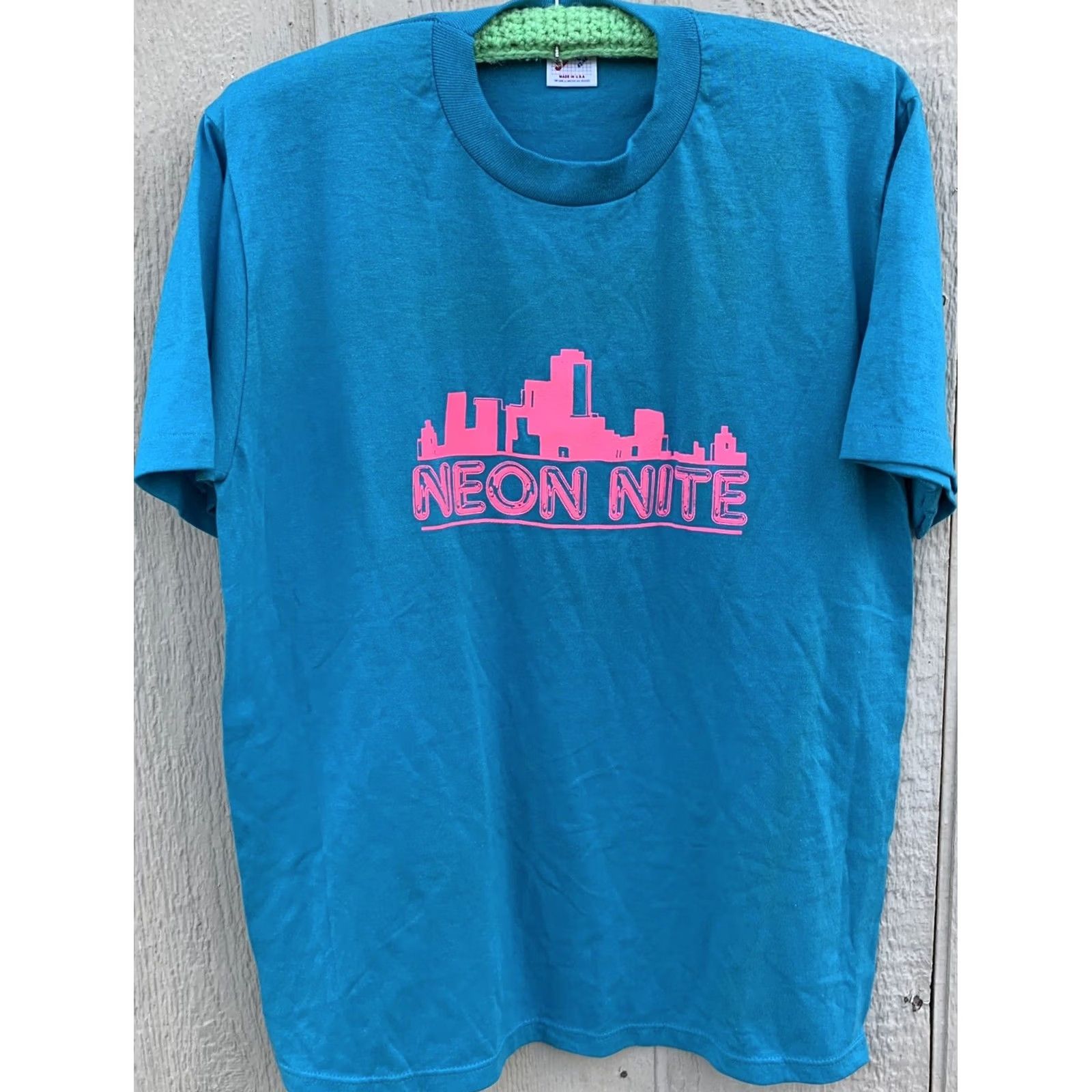 Jerzees VINTAGE Jerzees T Shirt Mens L Blue Graphic Tee 1980s Neon Nite Made in USA Size US L / EU 52-54 / 3 - 3 Thumbnail