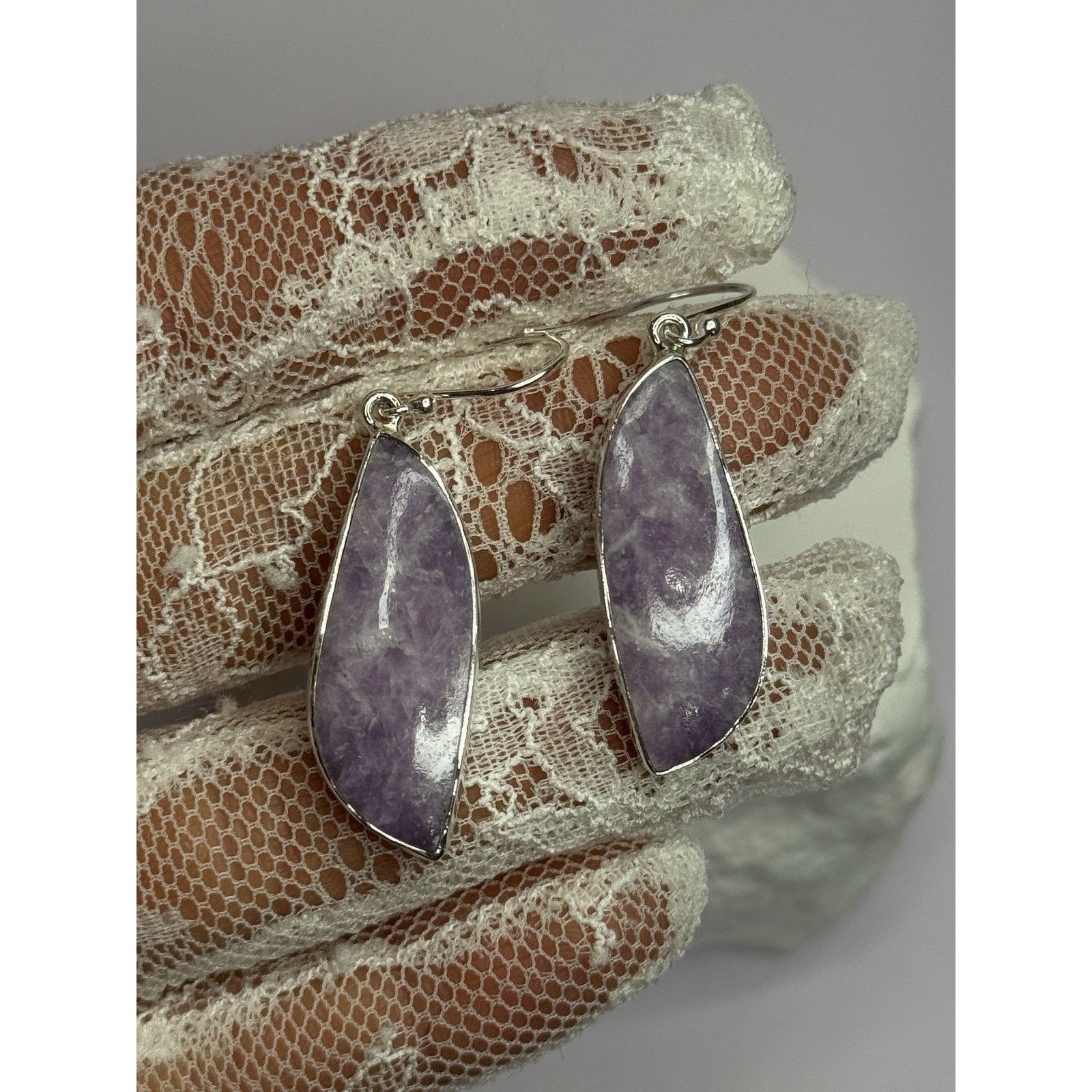 Jewelry 925 STERLING SILVER LEPIDOLITE EARRINGS LENGTH 2 INCH Size ONE SIZE - 4 Thumbnail