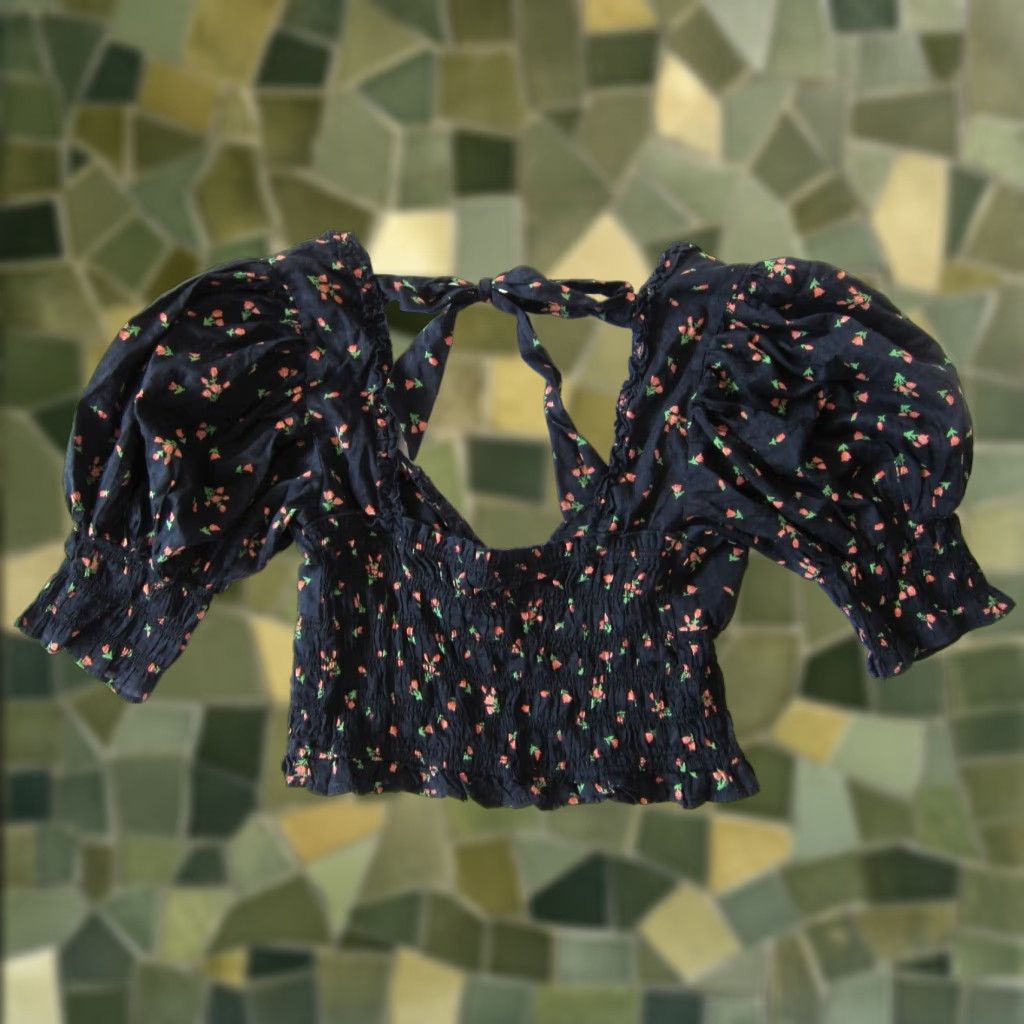 Urban Outfitters VINTAGE Urban Outfitters Cotton Black Orange Green Rose Floral Crop Peasant Blouse M Size M / US 6-8 / IT 42-44 - 1 Thumbnail