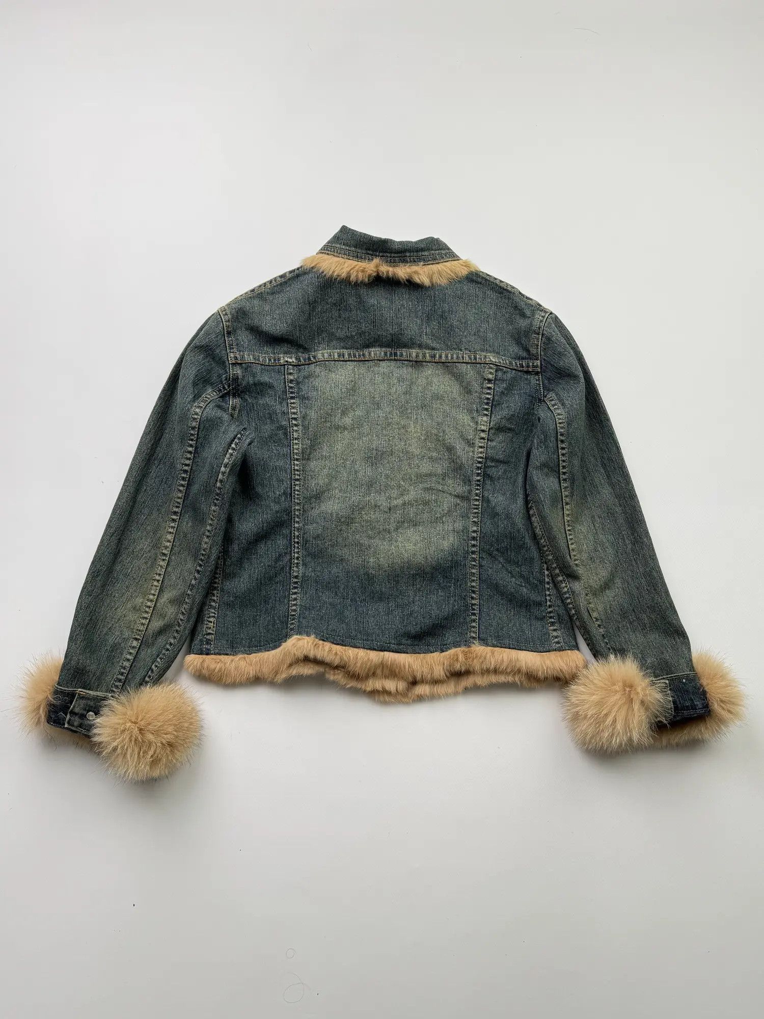 Vintage Vintage Cropped Denim Jacket With Real Fur B348(V54)E2 Size S / US 4 / IT 40 - 9 Thumbnail