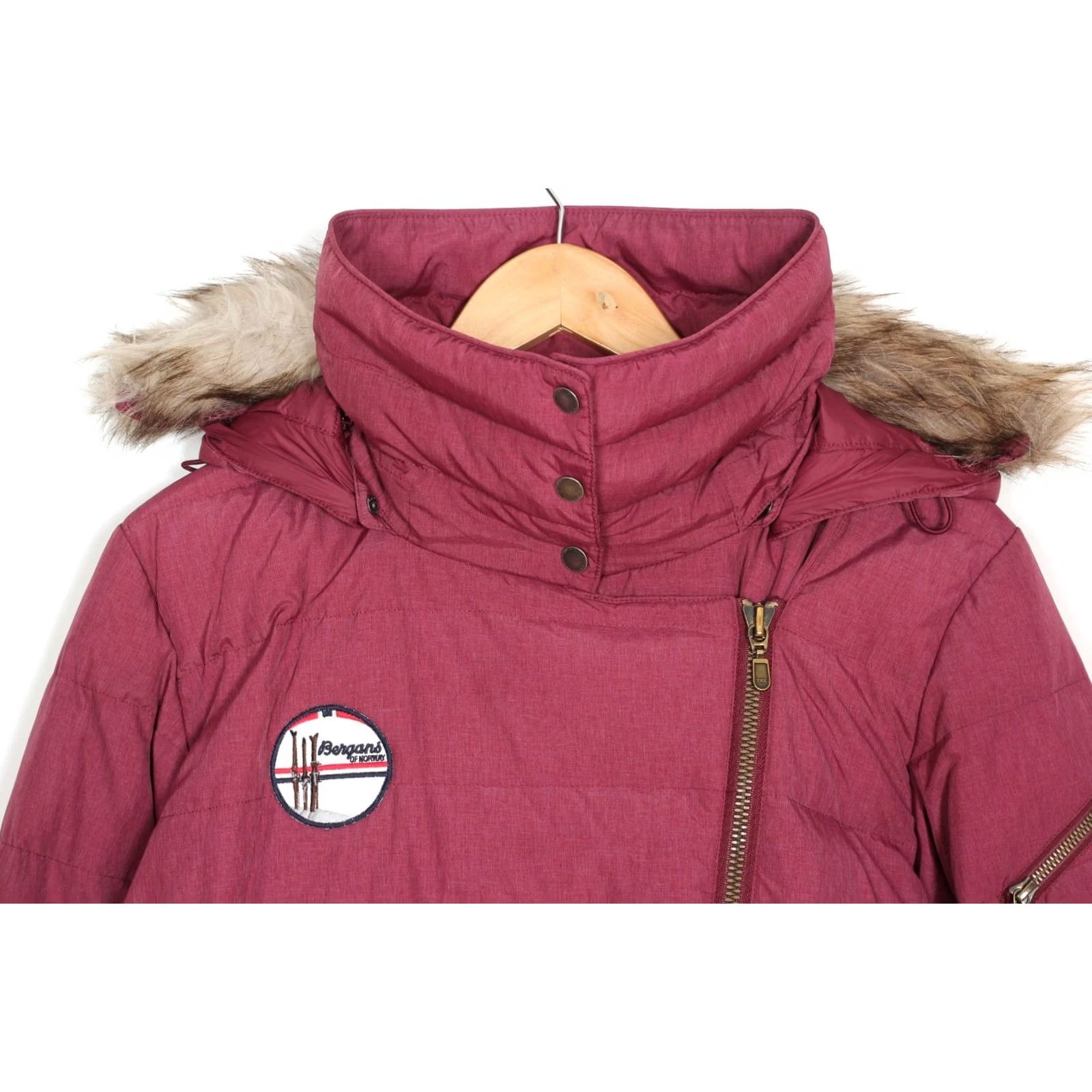 Vintage Bergans of Norway BODO Down Coat Jacket Women L Fur Hooded Long MJ6247 Pink Size L / US 10 / IT 46 - 5 Thumbnail