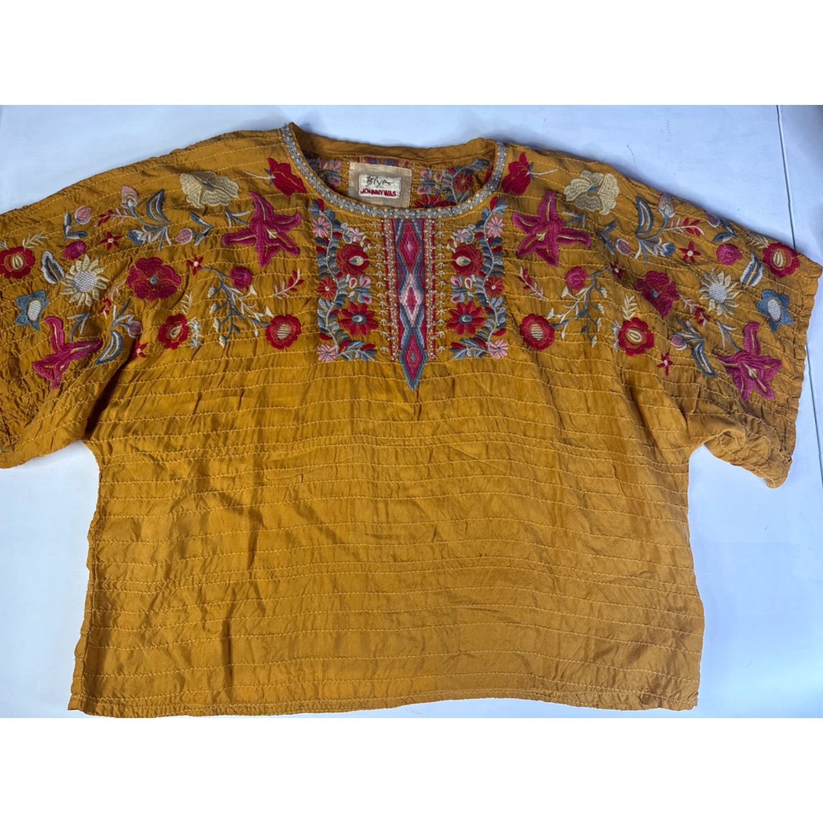 Johnny Was Johnny Was Aztec Rodeo Embroidered Cupra Tee Mustard Women’s XL Blouse Women Size XL / US 12-14 / IT 48-50 - 2 Thumbnail