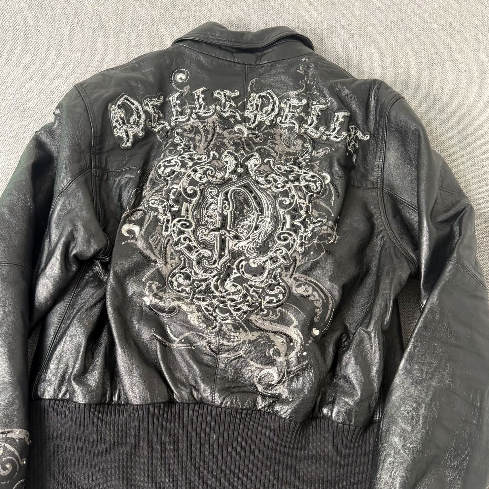 Pelle Pelle VINTAGE Pelle Pelle Black Leather Studded Jacket Rhinestones Womens 10 Bomber Jacket Women Black 10 Womens Size L / US 10 / IT 46 - 7 Thumbnail