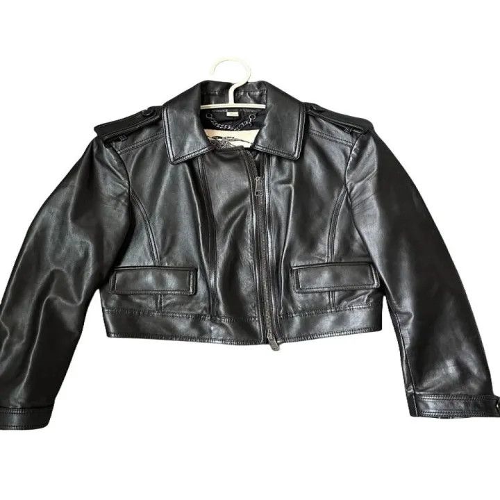 Burberry Burberry Black Cropped Lambskin Leather Jacket 0079 Size S / US 4 / IT 40 - 1 Thumbnail