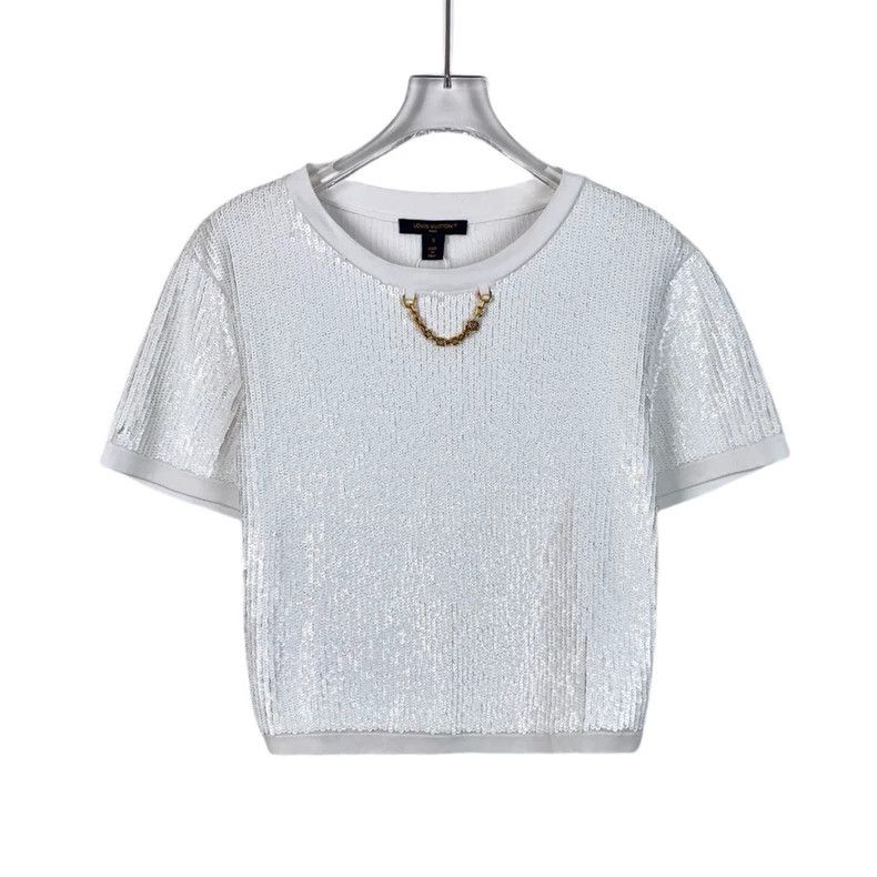 Louis Vuitton Louis Vuitton 23 White Sequined Cotton Crew Neck Short Sle Size S / US 4 / IT 40 - 1 Thumbnail