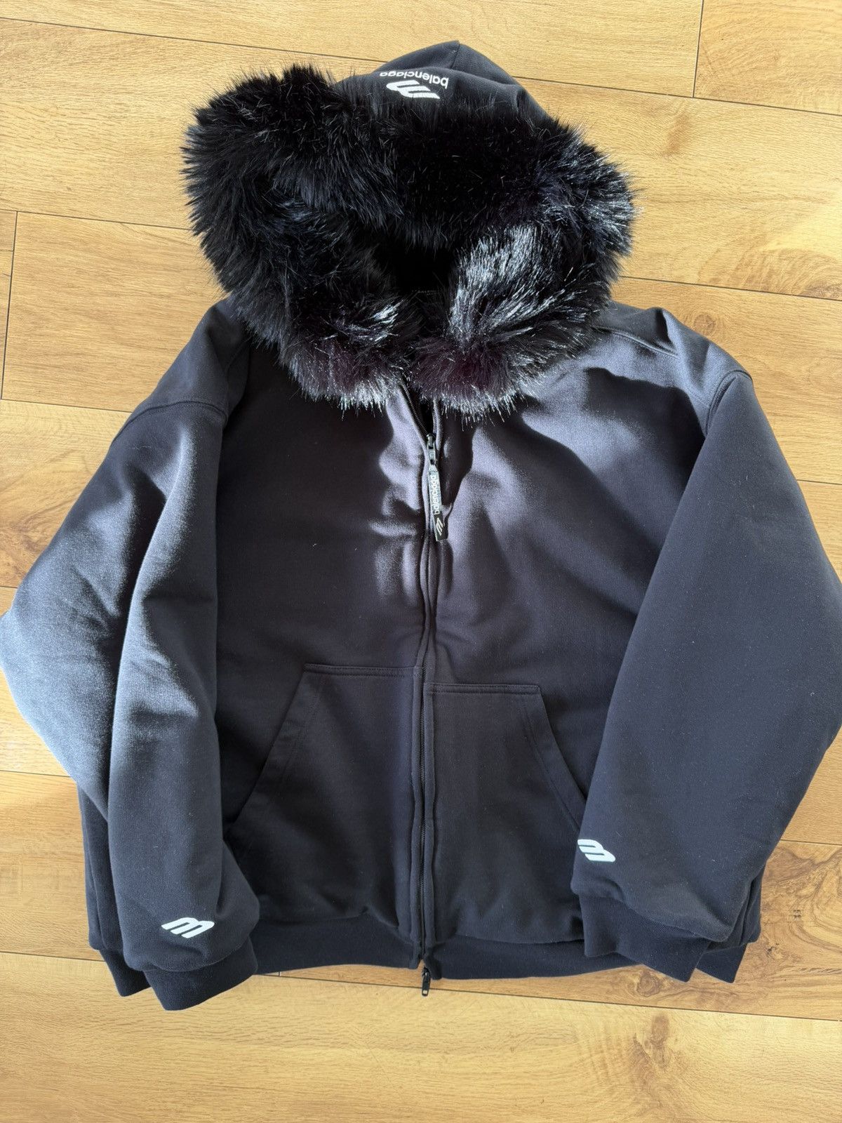 Balenciaga Ski faux-fur lined hooded zip jacket/hoodie
