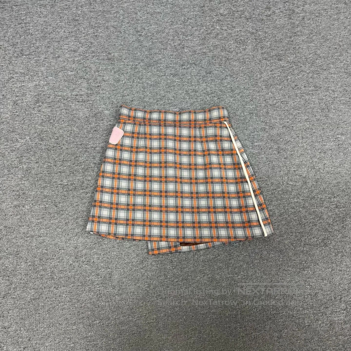 Prada Prada size 42 Orange-gray checkered A-line skirt| Size 31" - 3 Thumbnail