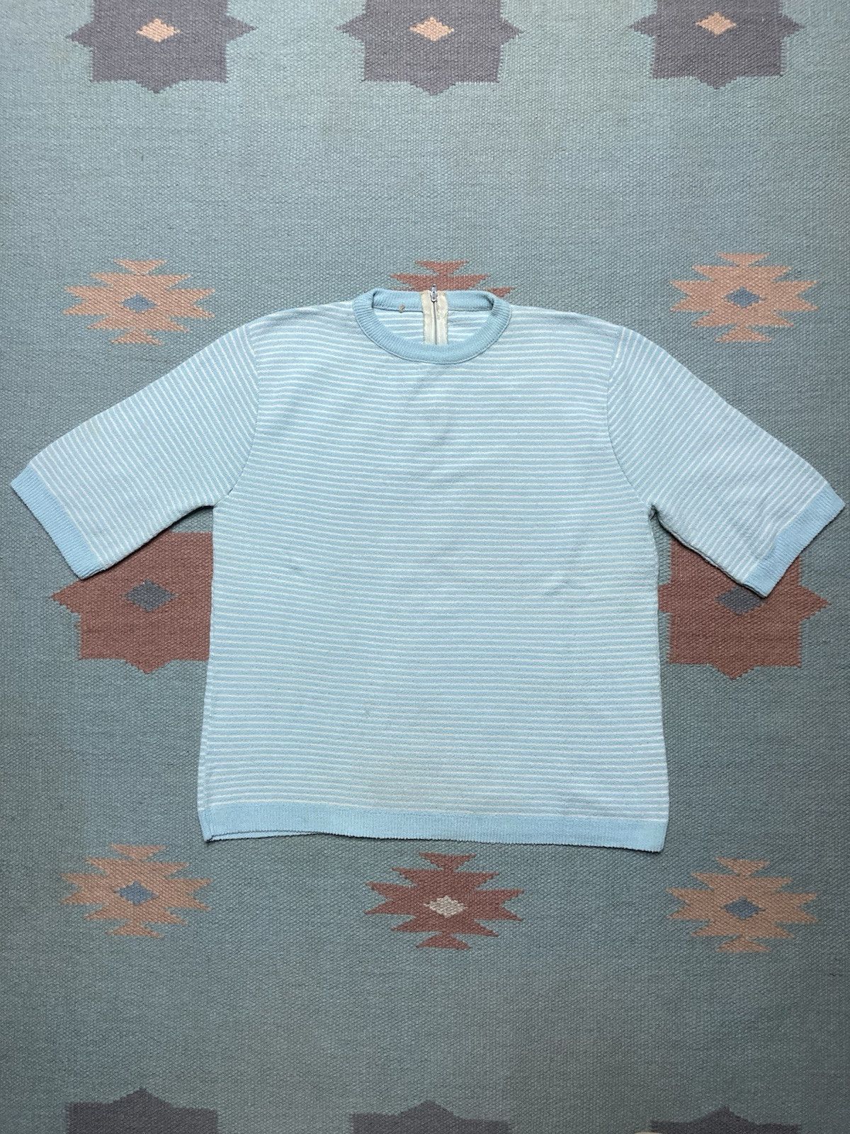 Vintage Vintage 60s t shirt striped textured blue women’s large Size L / US 10 / IT 46 - 1 Thumbnail