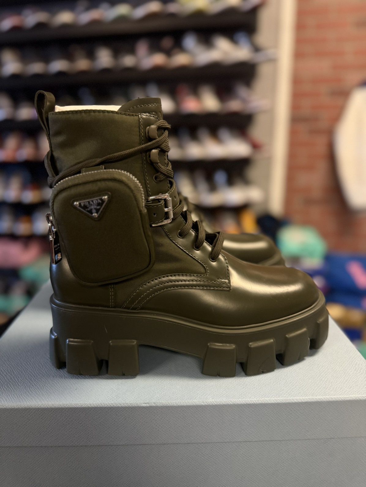 Prada Prada High Top Green Combat Boots Size 39 NEW $1750 Retail Size US 9 / IT 39 - 1 Thumbnail